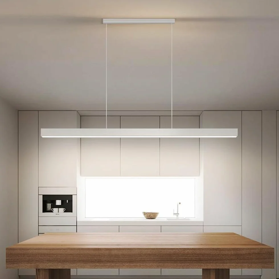Nowoczesna minimalistyczna liniowa lampa wisząca LED, możliwość przyciemniania, 3000k-6000k, z pilotem, do jadalni, kuchni, na wyspę, do wejścia, garażu, stołu bilardowego (ciemna, 80 cm)
