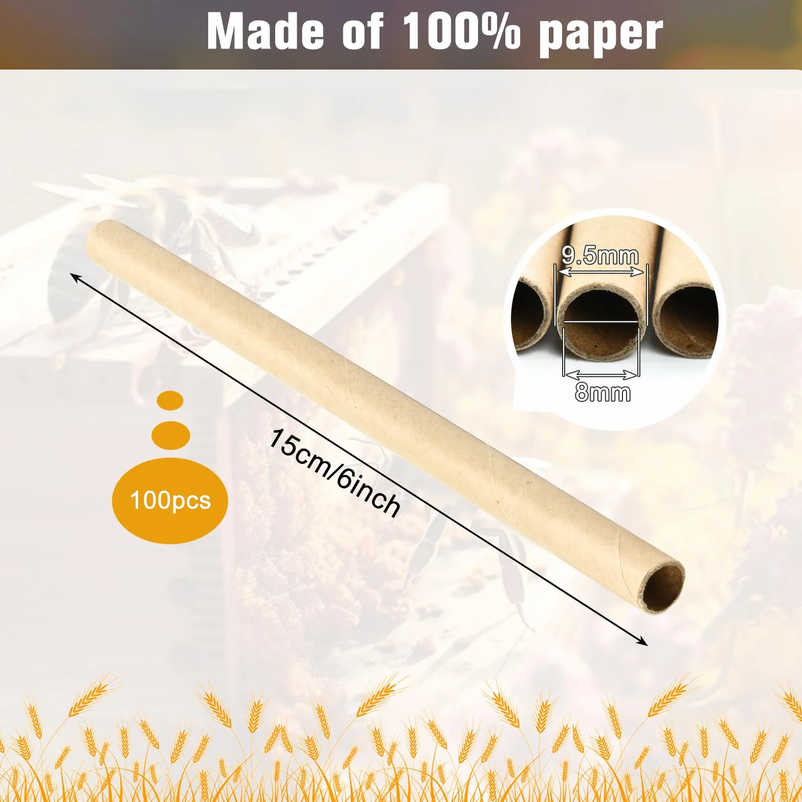 100 sztuk Mason Bee Tubes, 15 cm długości, wkład kartonowy do napełniania pszczelarza, Mason Bee Nesting Paper Tubes, do Mason Bee House, Bee House, Bee Hotele, Domek dla pszczół, tuleje lęgowe dla