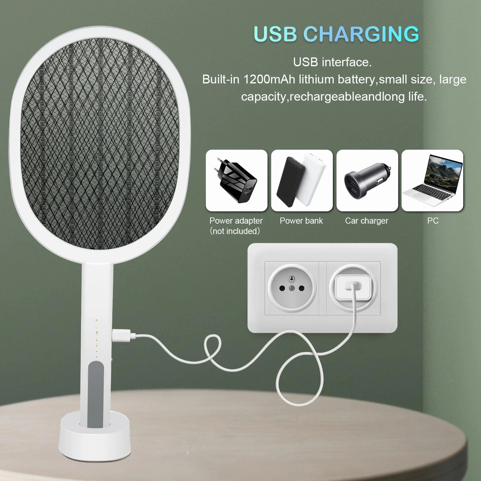 Elektryczna łapka na muchy 3000 V USB LED UV 2 w 1