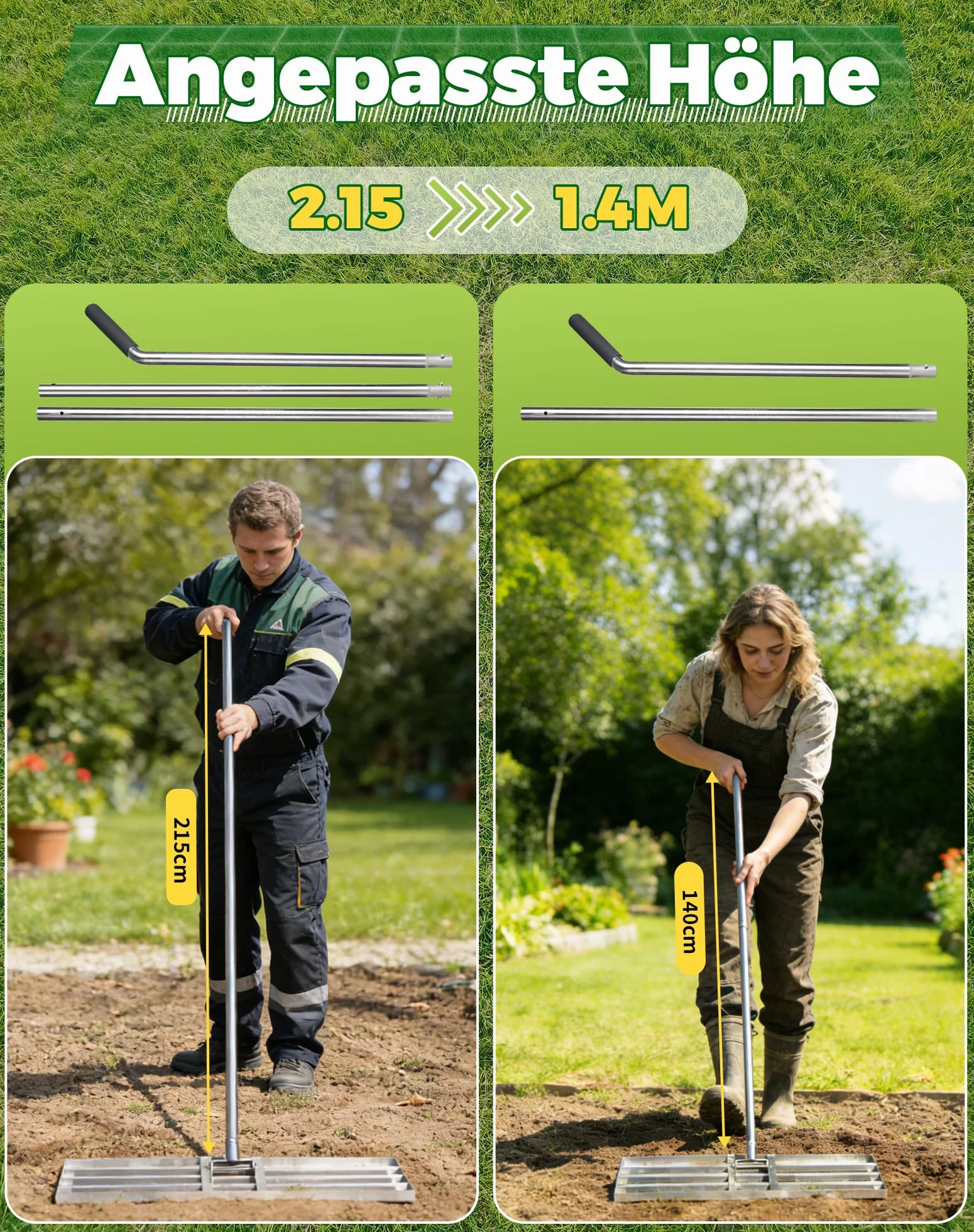 GrabiNivelator do trawnika 80×30 cm regulowany metalowy trzonek 140-215 cm
