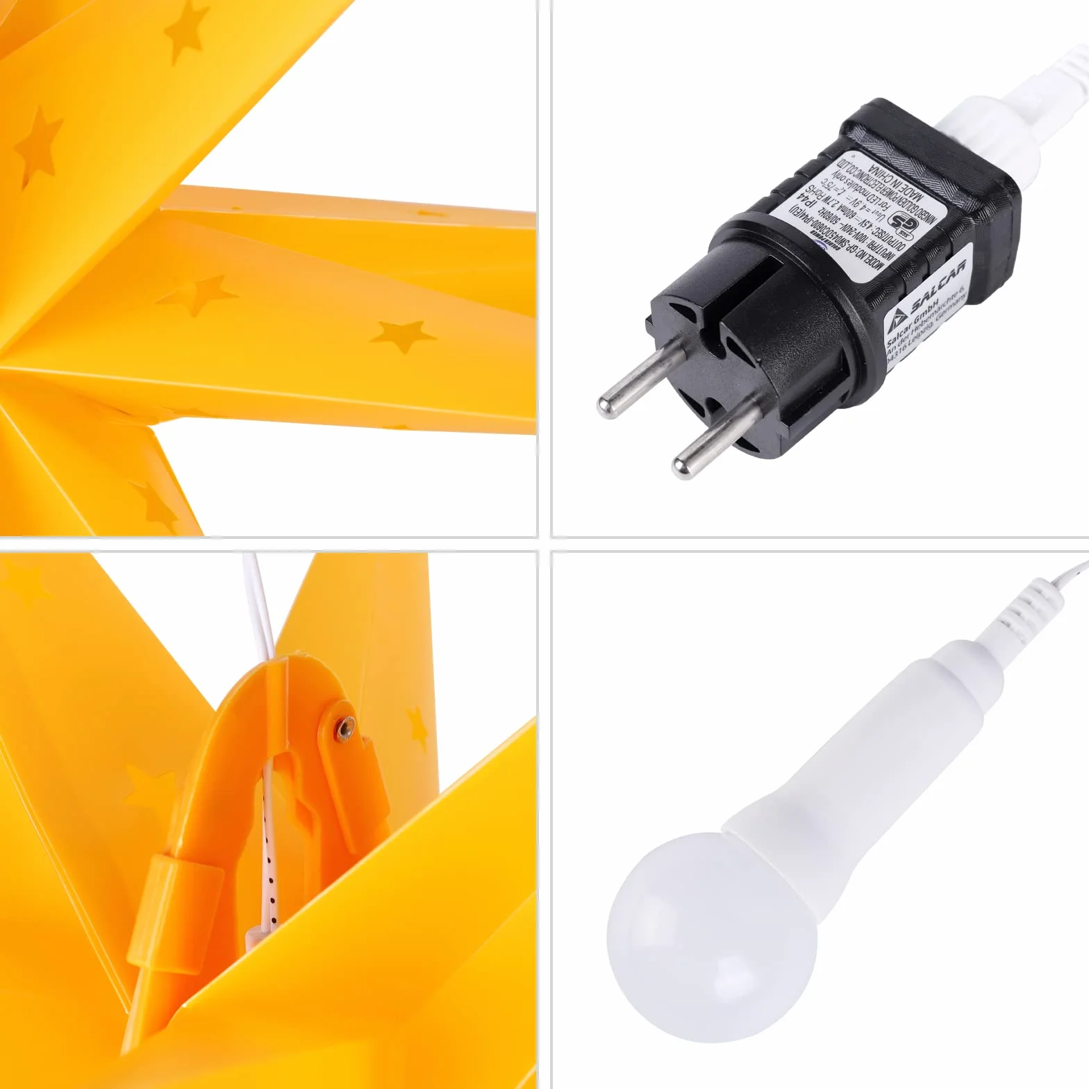 SALCAR Gwiazda bożonarodzeniowa 60 cm, oświetlona na zewnątrz, świecąca gwiazda 3D, okno do zawieszenia wewnątrz, gwiazda LED, dekoracja bożonarodzeniowa na zewnątrz, żółta