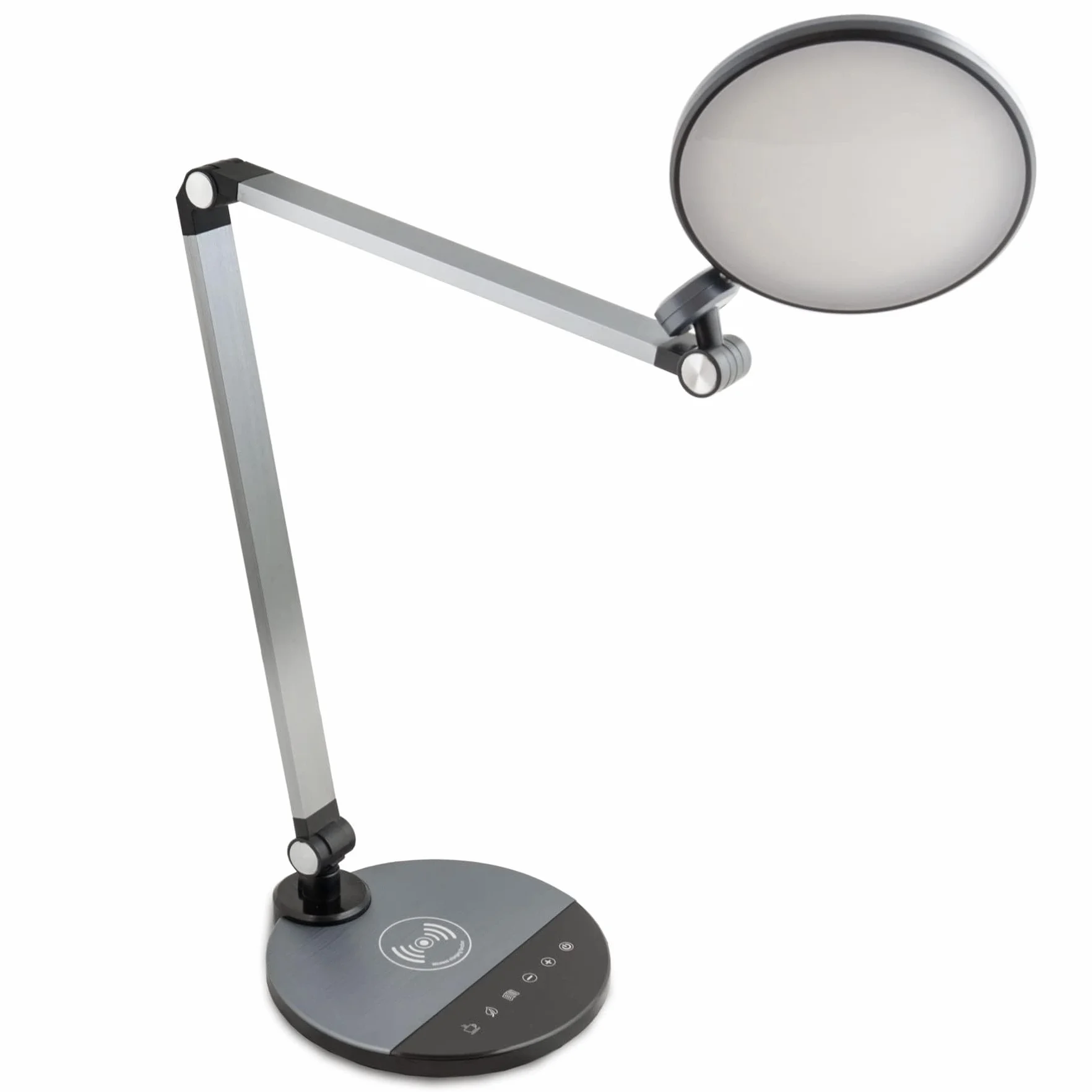 FeinTech LTL00620 lampa biurkowa LED, funkcja ładowania, bezprzewodowe ładowanie indukcyjne, ładowanie bezprzewodowe, srebrno-szara