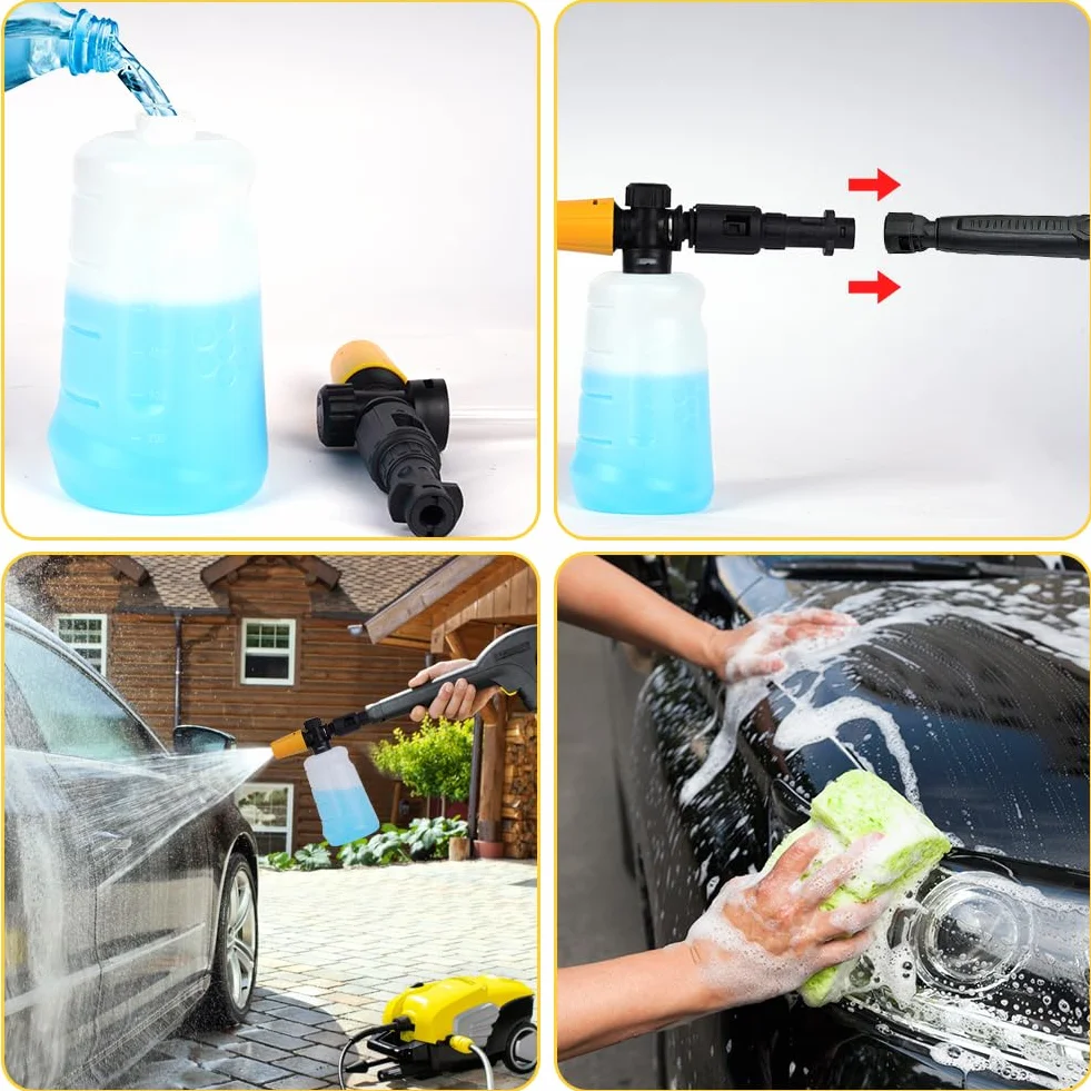 HOTUT Śnieżna lanca do myjki wysokociśnieniowej, 700 ml, lufa piankowa, gruby dozownik mydła, z regulowaną dyszą natryskową, do Karcher serii K2, K3, K4, K5, K6, K7