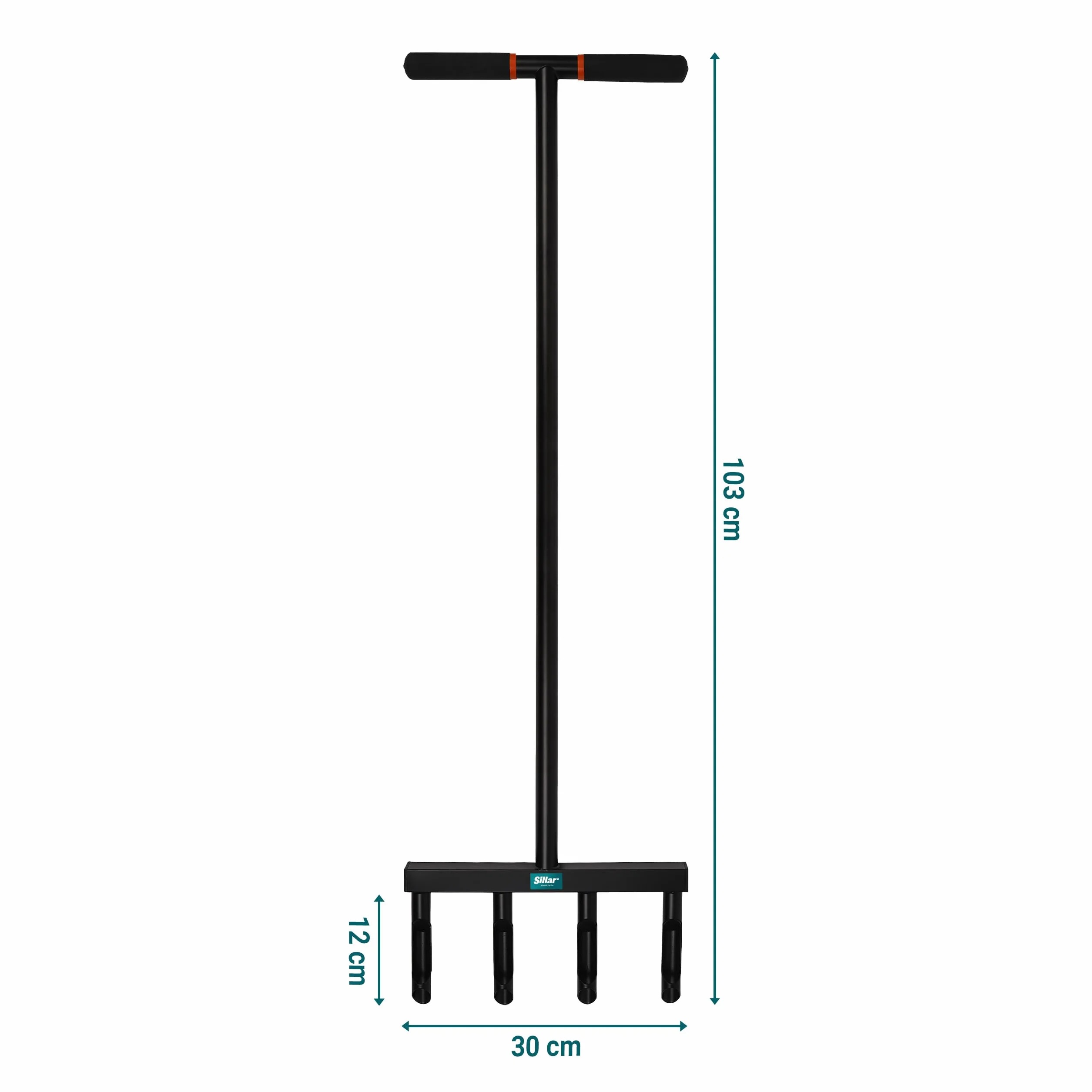 Sillar Napowietrzacz do trawnika ręczny stal węglowa 4 kolce 12 cm 103 cm uchwyt T