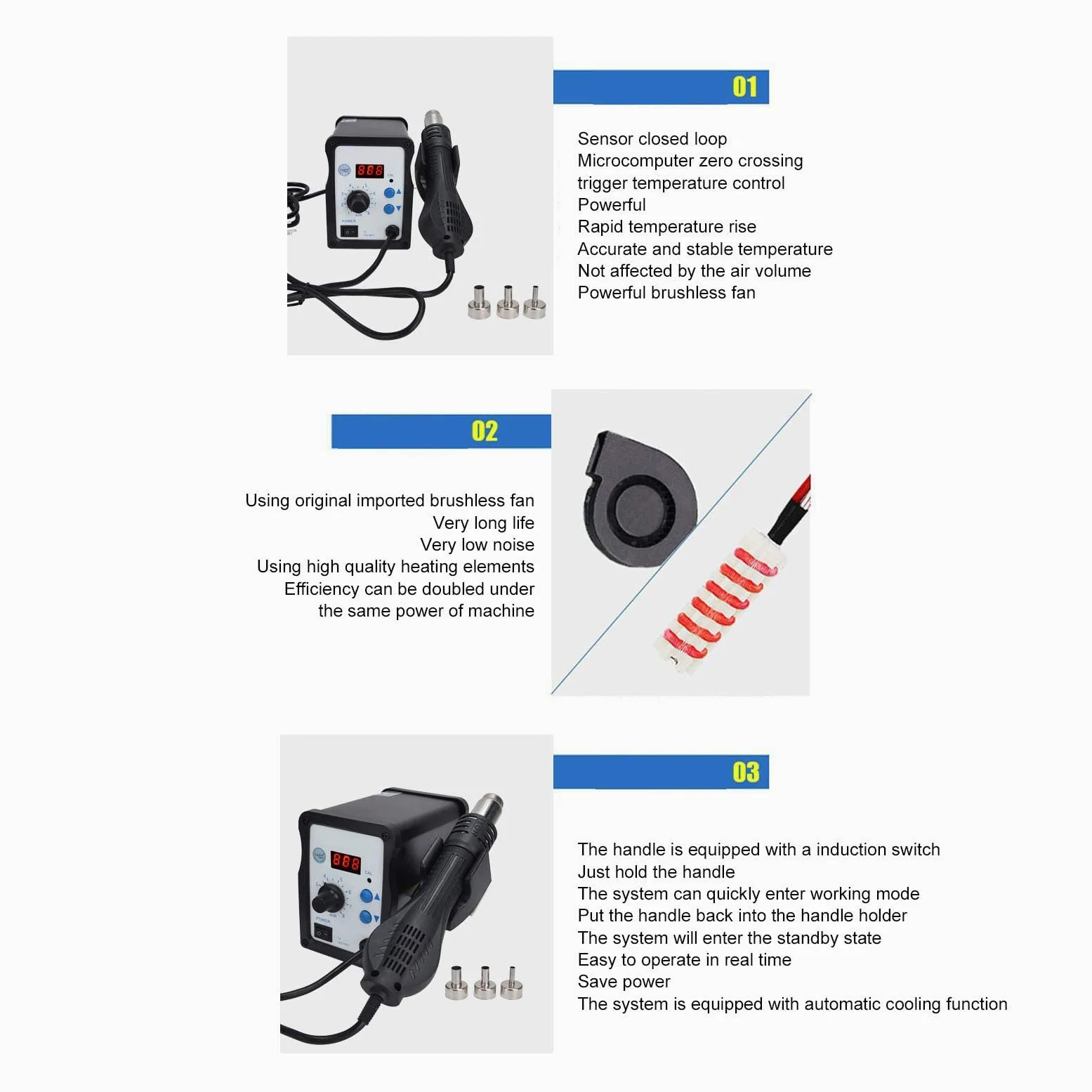 Cyfrowa Stacja Lutownicza 700W LED, Przeróbka na Gorące Powietrze 2 w 1 i Stacja Lutownicza z Konwersją Chłodnego/gorącego Powietrza do Telefonu PCB IC Spawanie SMD(Europejska wtyczka AC220V)