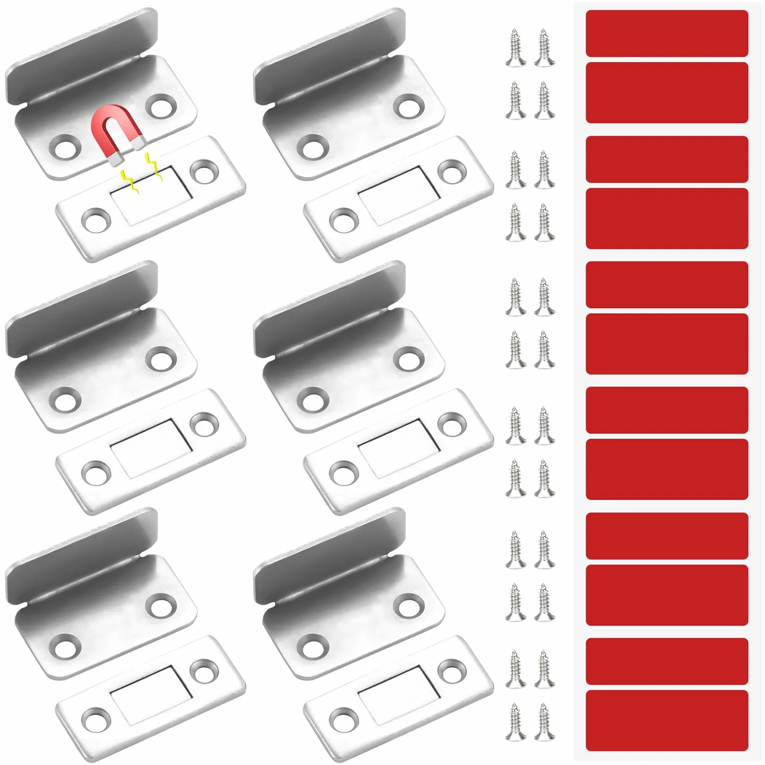 Magnetyczne zatrzaski do drzwi 6 sztuk w kształcie L, magnesy do drzwi wewnętrznych, magnesy do szafek, ze śrubami montażowymi