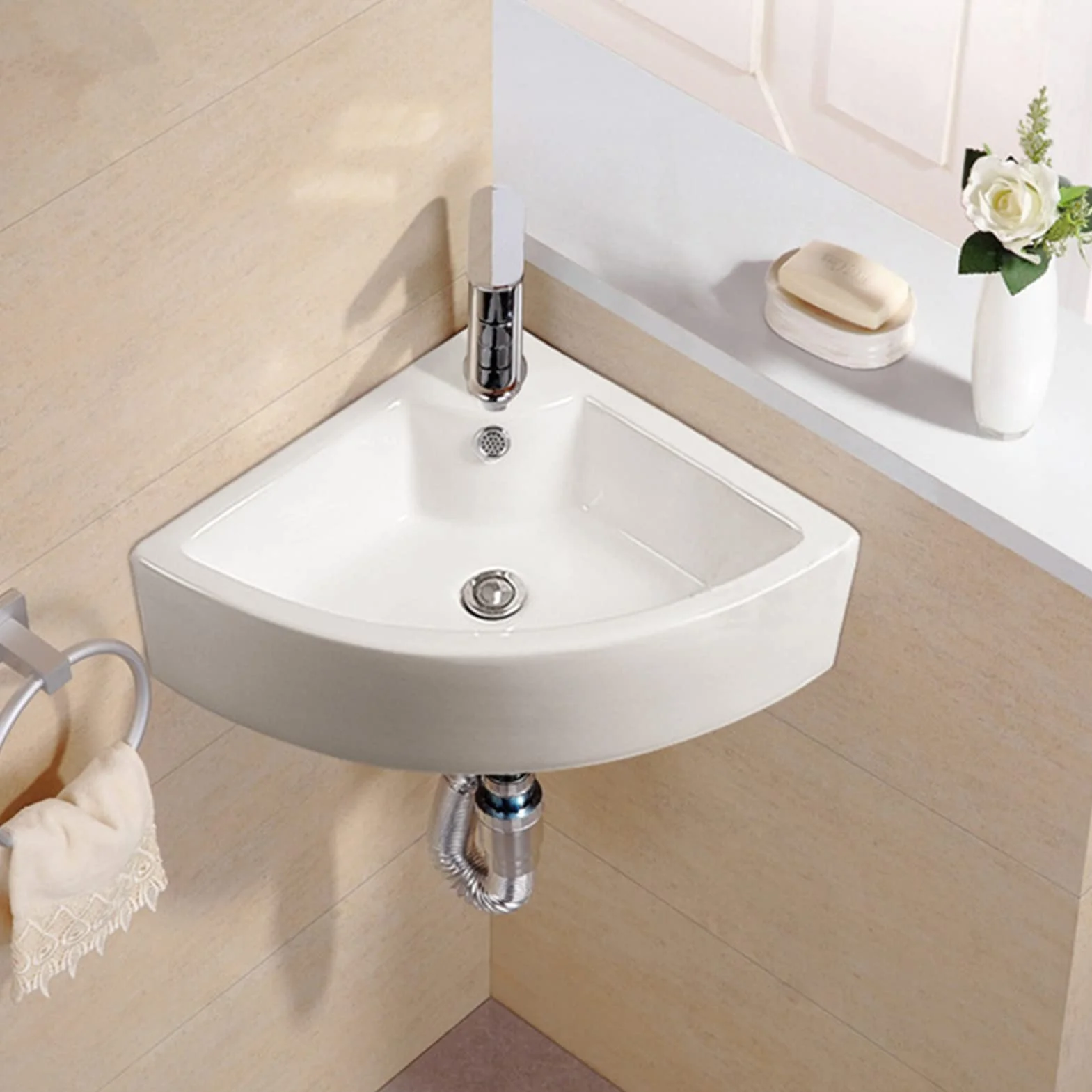 Umywalka Łazienkowa Biała, Mała, Narożna, Do Montażu Na Ścianie? Trójkątna, Porcelanowa, Ceramiczna, Do Montażu Na Ścianie, Mini Umywalka Łazienkowa, Umywalka Nablatowa,