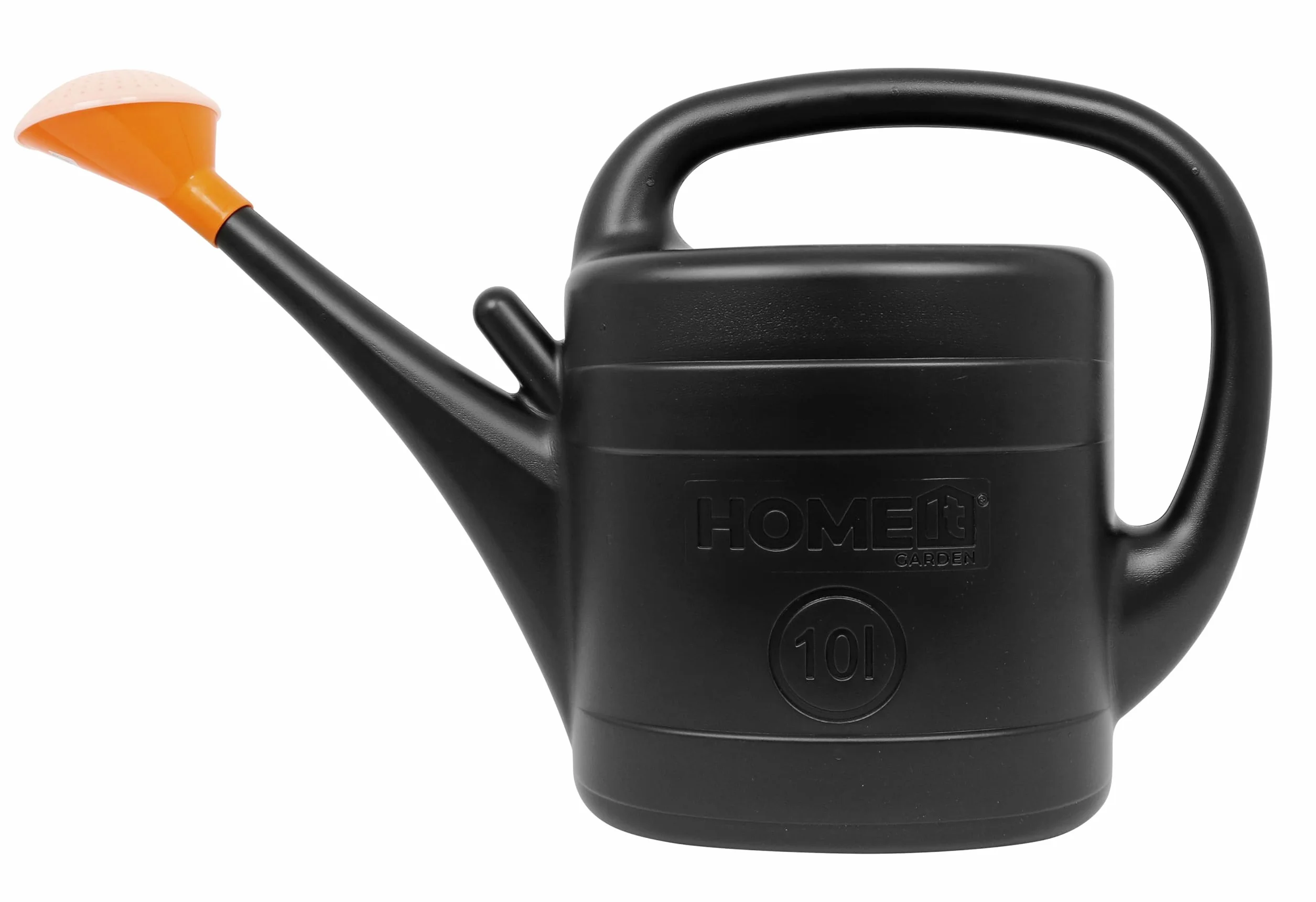 HOME It® Konewka ogrodowa z prysznicem 10 L | Plastikowa czarna konewka z pomarańczowymi detalami | Zdejmowana końcówka | 100% materiał z recyklingu