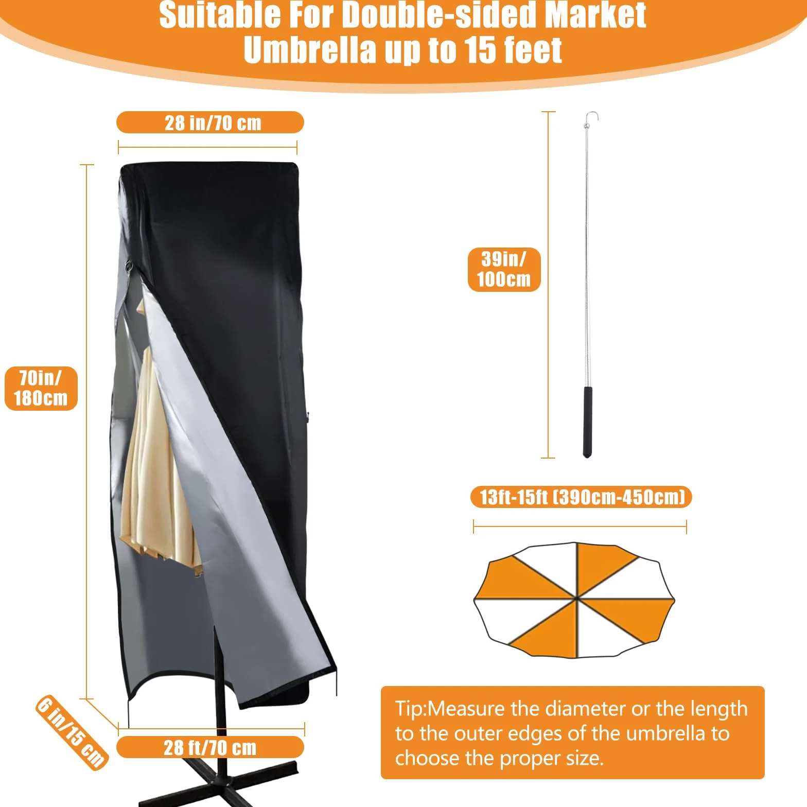 Pokrowiec na parasol ogrodowy 420D wodoszczelny 180x70x70cm do parasoli 390-450cm