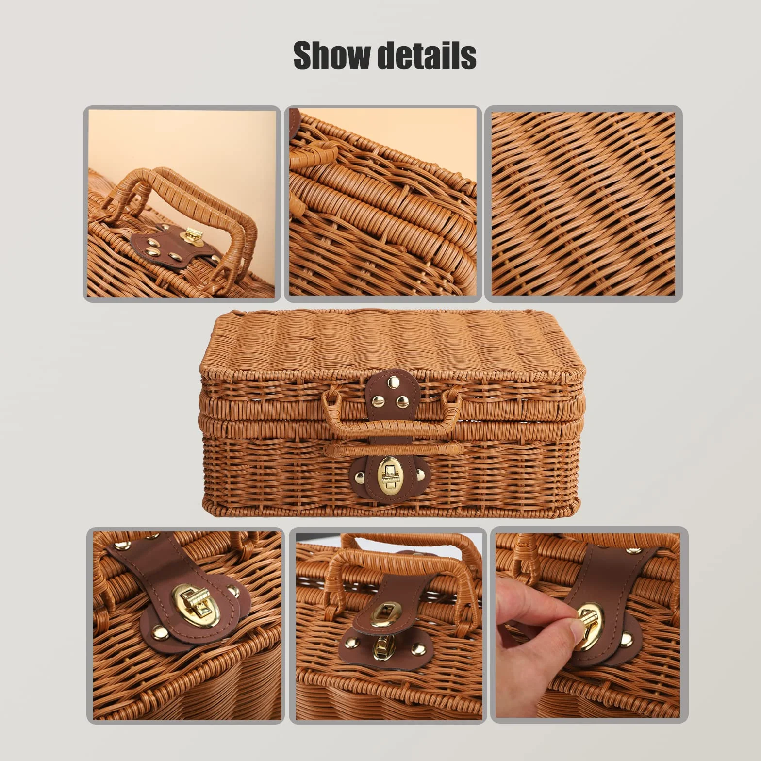 Rattanowy Kosz do Przechowywania Walizek Wiklinowy Retro Ręcznie Tkany z Uchwytami 29,5 x 21 x 12 cm