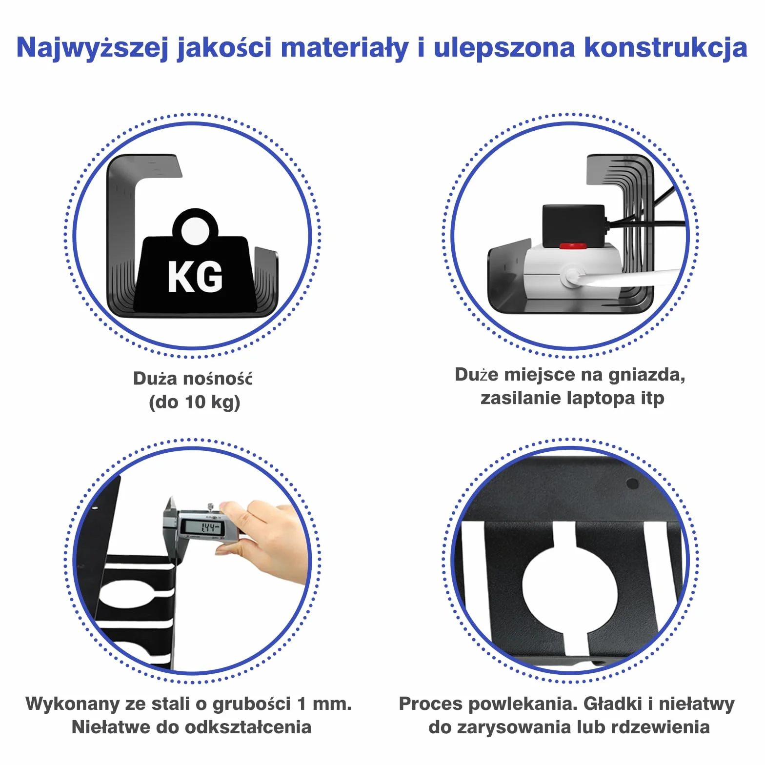 Kanał Kablowy na Biurko, HOMMAND Zestaw 2 Kanałów Kablowych Biurka, Obsługiwane Wiercenie i Samoprzylepne, Zarządzanie Kablami Biurkowymi do Utrzymania Porządku na Biurku do Biura i Domu