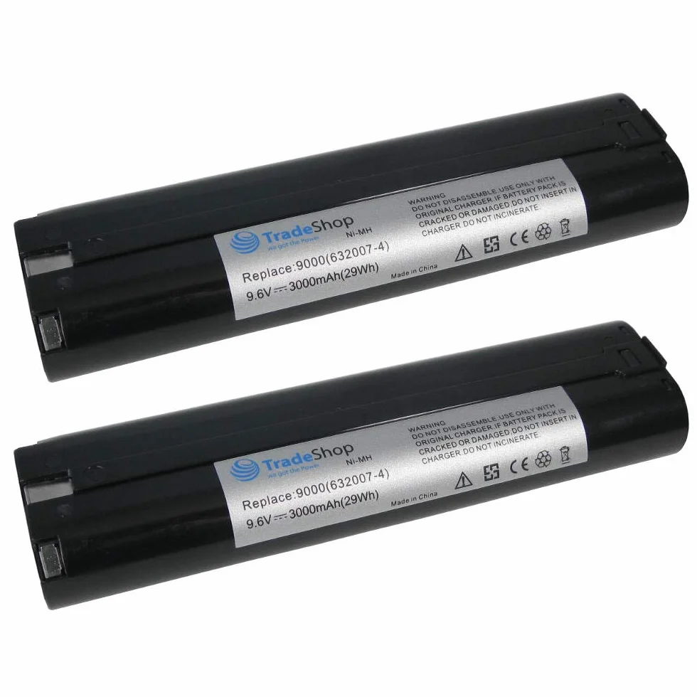 2 x wysokowydajny akumulator Ni-MH, 9,6 V/3000 mAh do Makita 6092D, 6092DW, 6093D, 6093DW, 6094D, 6094DW, 6095D, 6095DQ, 6095DWBE, 6095DWDE, 6095DWE, 6095DWL-2, 6096D, 6096DW, 6096DWBE, 6096DWE,