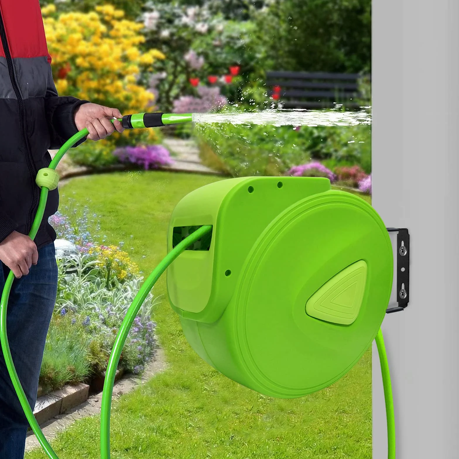 NAIZY Bęben na wąż ogrodowy 30 m 3/4" zwijacz obracany 180° automatyczne zwijanie