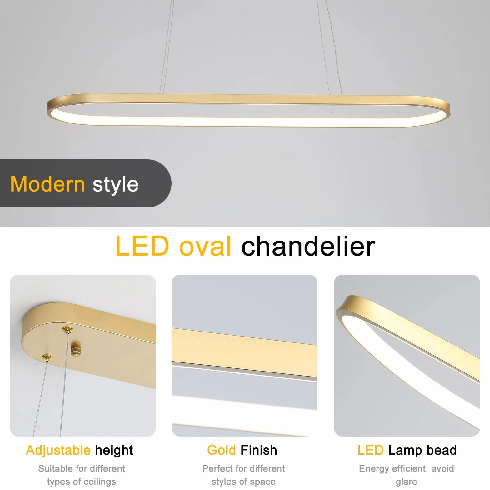 Owalna lampa wisząca LED z możliwością regulacji jasności, wisząca lampa z pierścieniem, lampa wisząca z możliwością regulacji wysokości, nowoczesna lampa stołowa z pilotem, regulowana