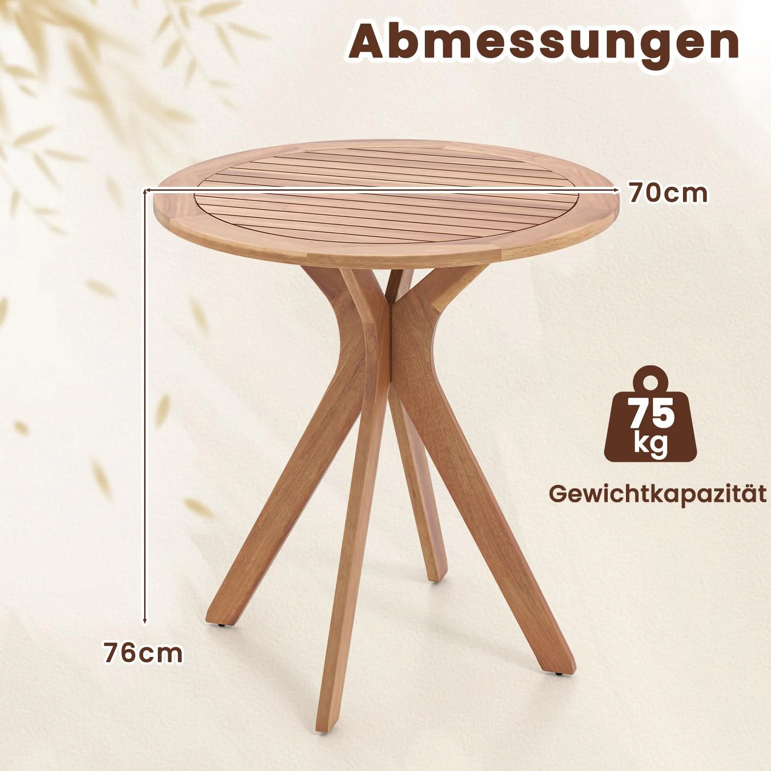 COSTWAY Stół ogrodowy ø 70 cm okrągły drewniany z drewna akacjowego