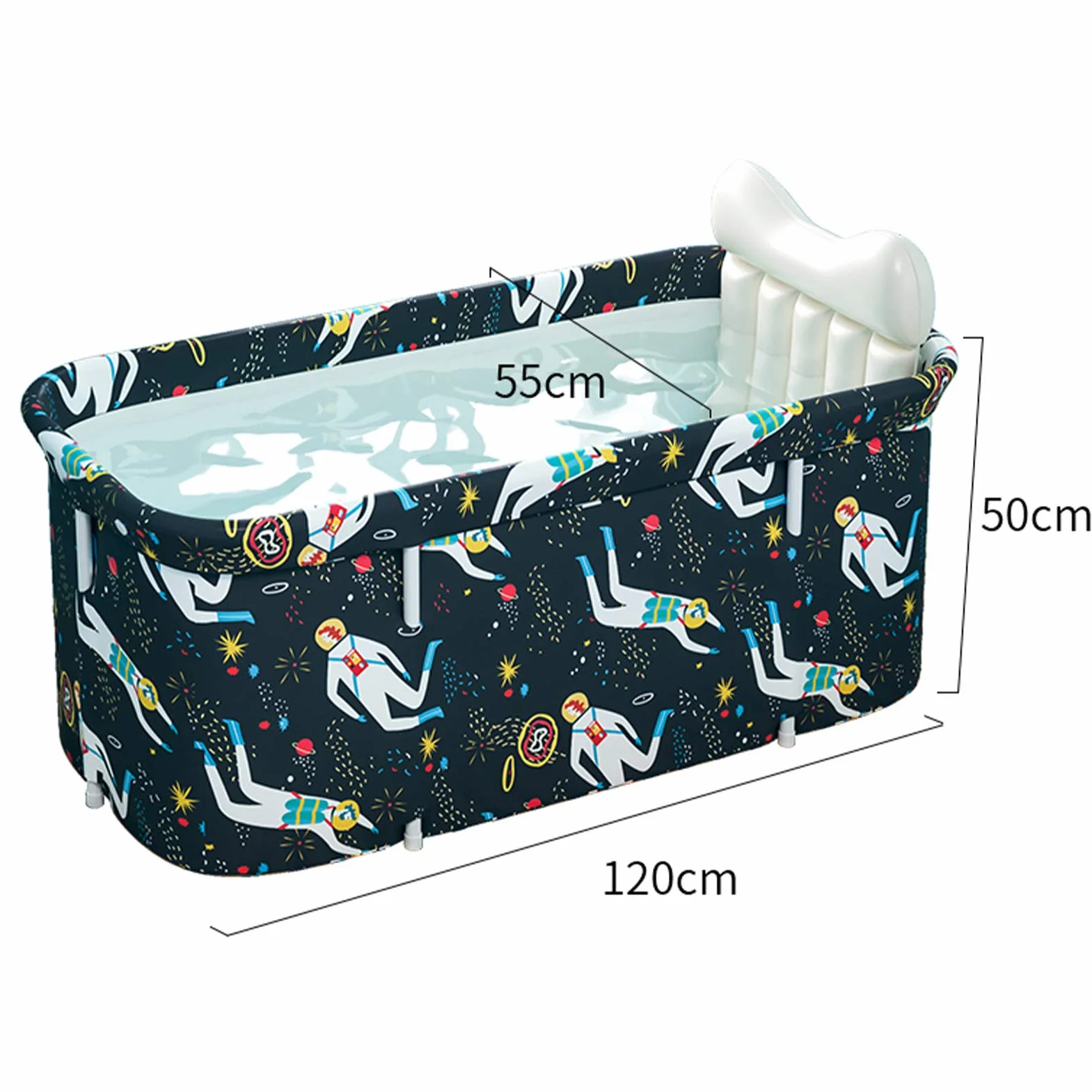 Składana wanna, przenośna wanna dla dorosłych, z tworzywa sztucznego, uchwyt PVC, wanna do małej łazienki, dla dorosłych, dzieci (120 x 55 x 50 cm)