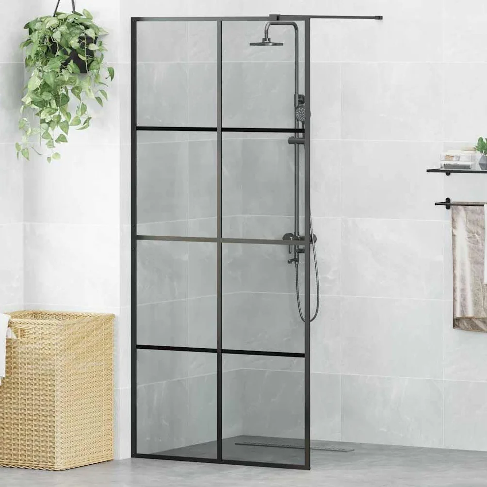 Ścianka prysznicowa Walk-in, czarna, 90 x 195 cm, szkło hartowane z aluminiową ramą, regulowana od 89 do 90 cm, uchwyt 100 cm do nowoczesnej łazienki i ochrona przed pryskaniem