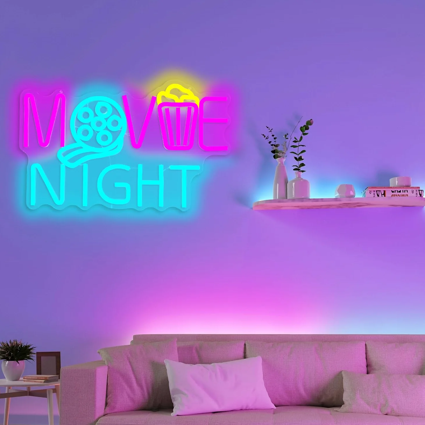 Neonowy znak filmowy, kino, LED, możliwość przyciemniania, pudełko z papieru popcornowego, neonowy znak, do dekoracji ścian, świateł kinowych, pokoju filmowego, kina, na imprezę, prezent urodzinowy