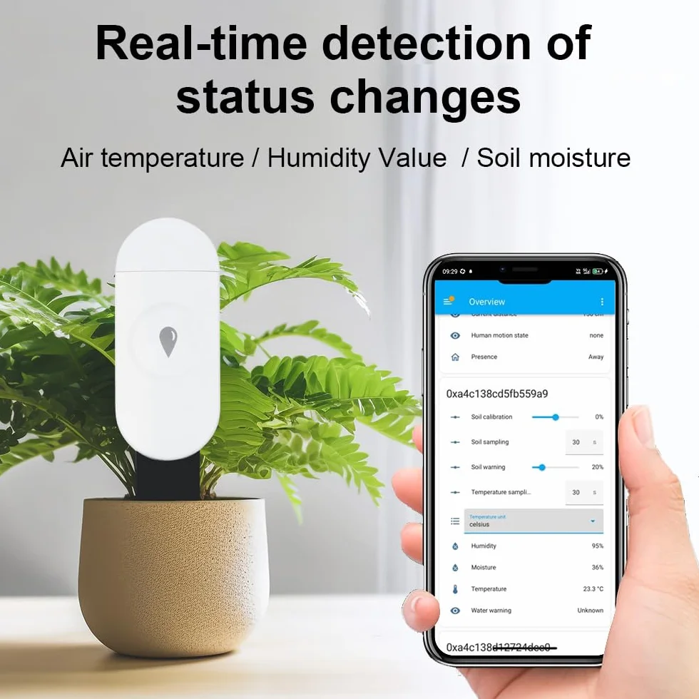 Haozee Inteligentny czujnik wilgotności gleby Zigbee, higrometr/termometr do ogrodu, kompatybilny z Home Assistant