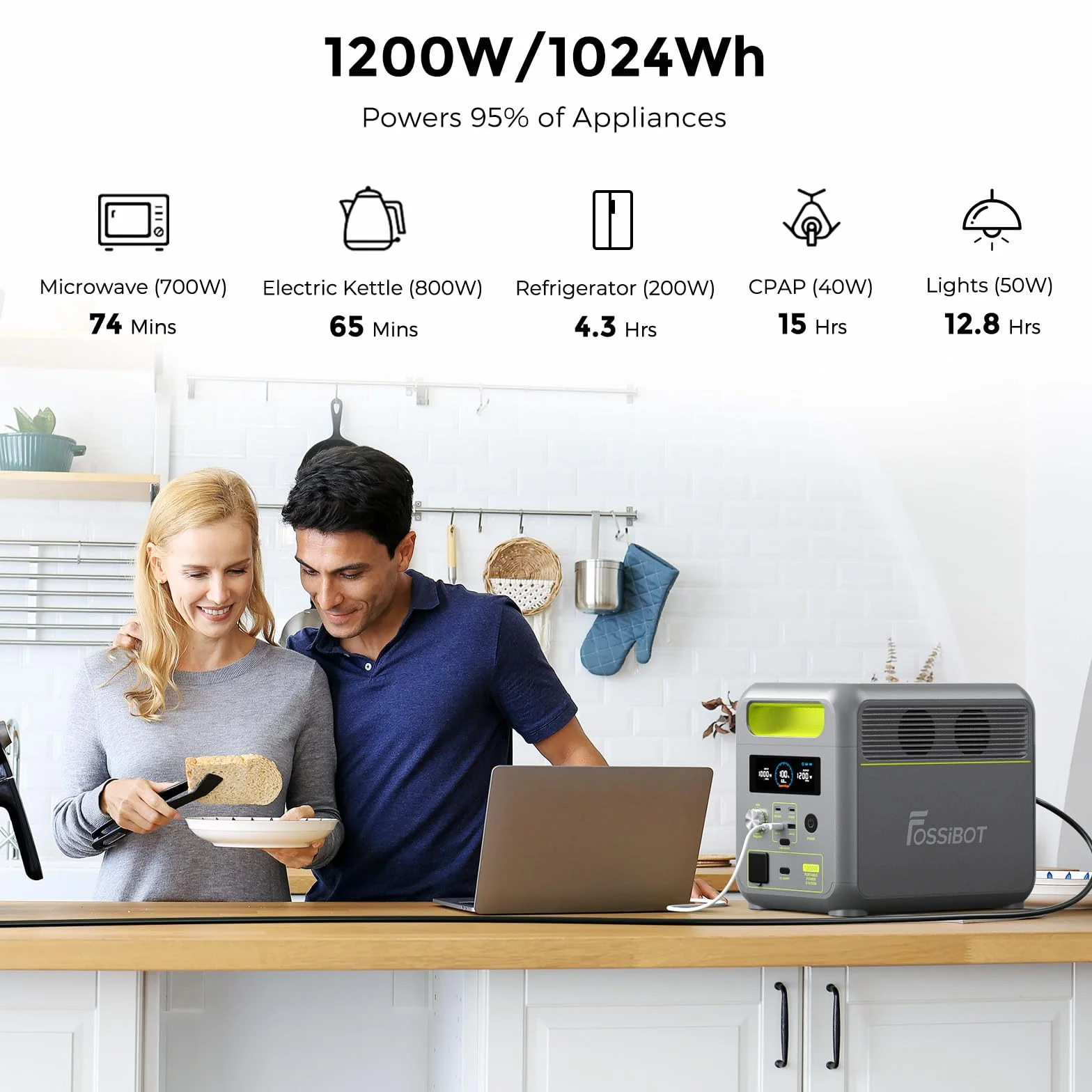 FOSSiBOT-Polska F1200 Przenośna stacja zasilania Power bank 1024Wh 1200W 7 portów，5-letnia gwarancja