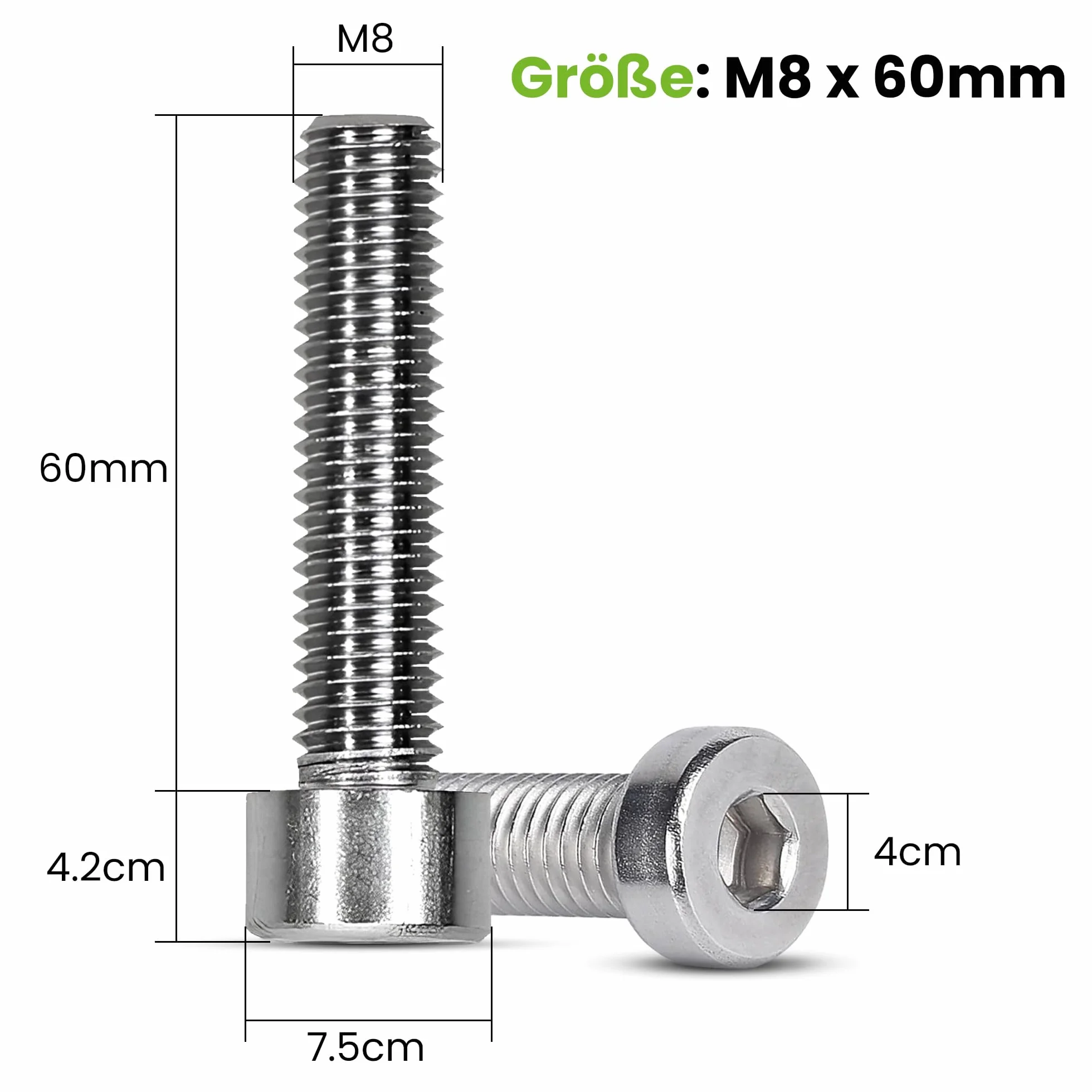 Offgridtec Śruby imbusowe M8 x 60 mm z łbem cylindrycznym, stal nierdzewna 304 (A2), pełny gwint do bezpiecznego mocowania, wysoka wytrzymałość i odporność na korozję, standard DIN 912 (25 sztuk