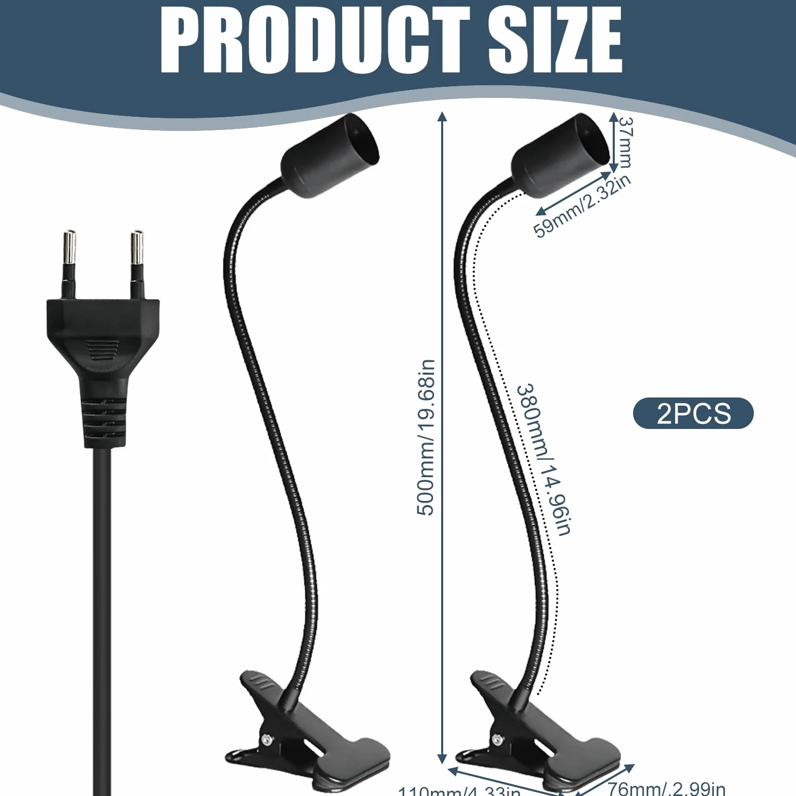 GBKDQQ Oprawka do lampy E27 z klipsem, lampa zaciskowa z przełącznikiem i wtyczką, lampa zaciskowa z regulowaną 360° łabędzią szyją, oprawa E27 do lampy typu łabędzia szyja, lampa biurkowa, lampka do