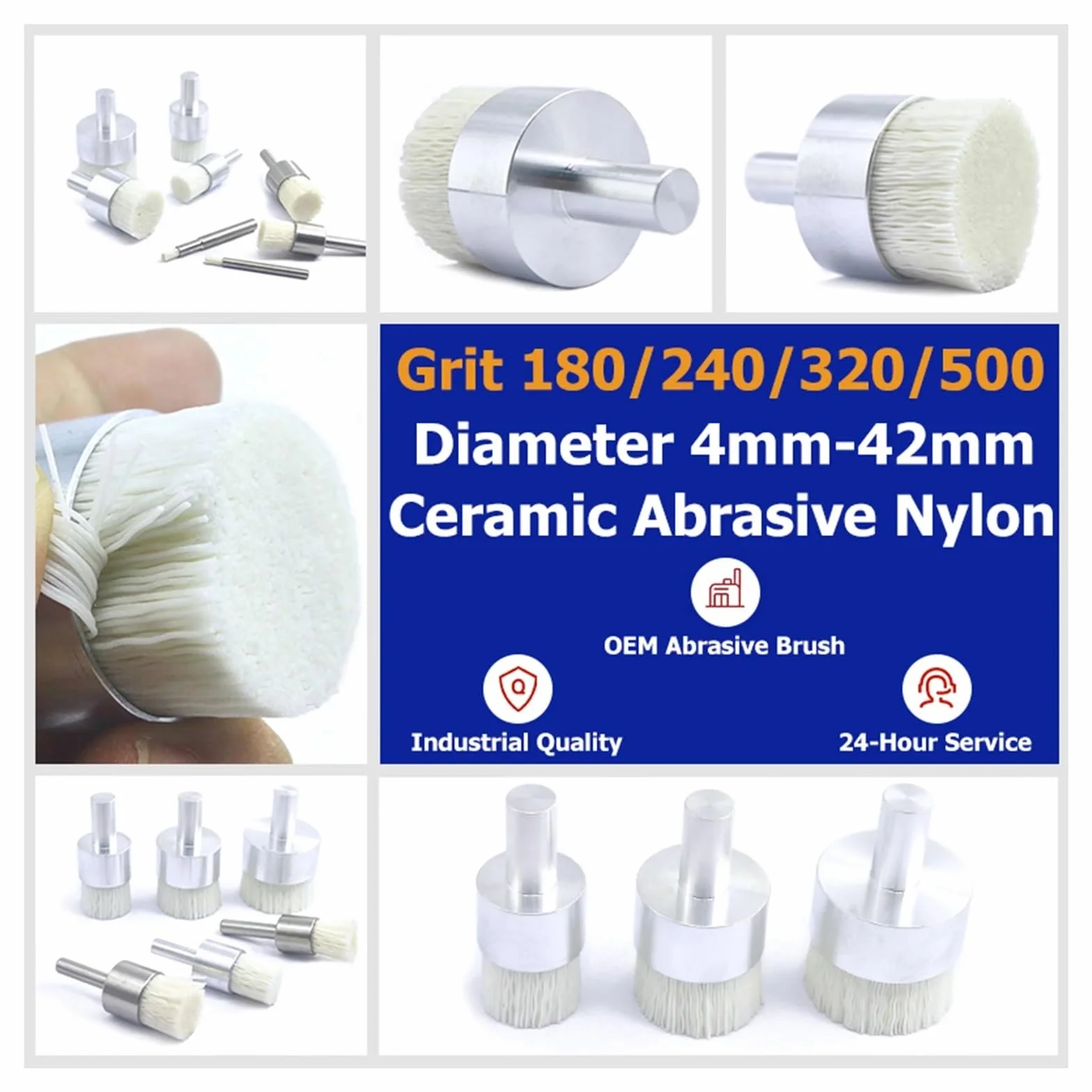 Nasadki szczotkowe do wiertarek, Zestaw szczotek garnkowych ceramicznych i nylonowych ze stali węglowej, 4–42 mm, ziarnistość 180–500, gratowanie. Polski(320Grit Diameter37mm)