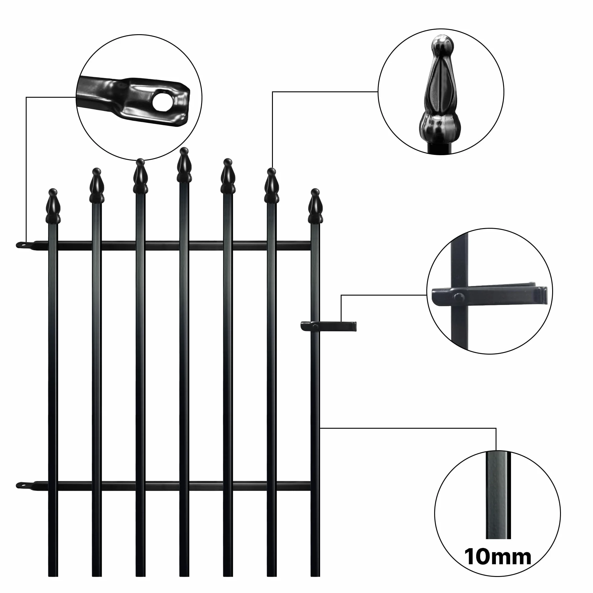 Thealyn Metalowe Ogrodzenie Ogrodowe 4 Panele + Brama, 81 x 60 cm, Odporne na Rdzę Żelazne Ogrodzenie dla Psów i Zwierząt, Zewnętrzna Bariera Ogrodowa