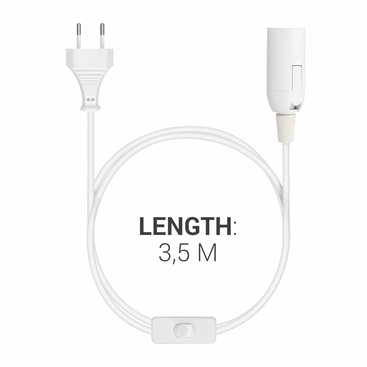 kwmobile Oprawa lampy E14 z przełącznikiem – oprawka E 14 biała z kablem sieciowym 3,5 m – zawieszenie lampy wiszącej