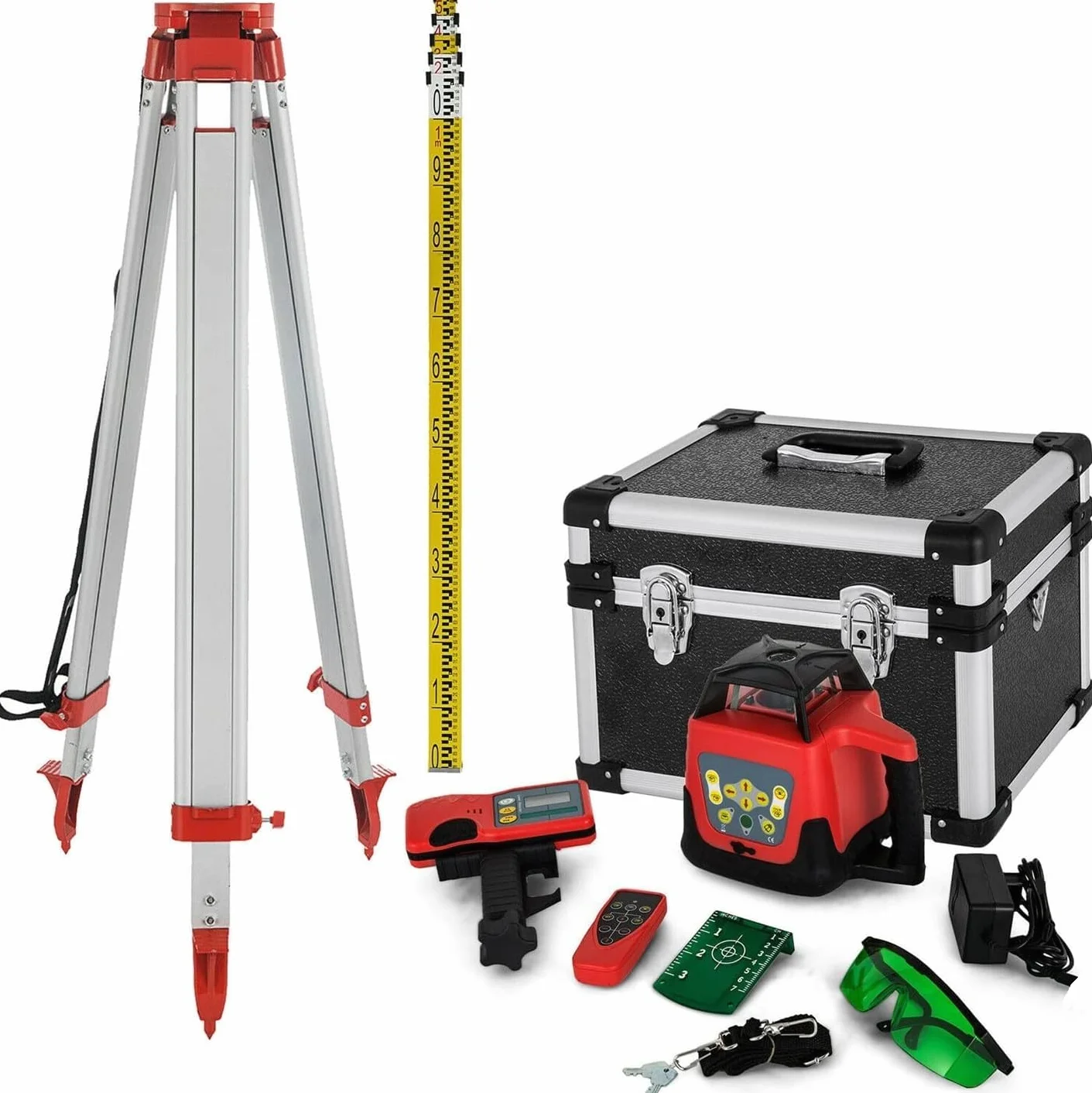 500m Rotary Laser Level Kit z statywem i personelem, samopoziomujące wewnętrzne narzędzie zewnętrzne, precyzyjne urządzenie pomiarowe klasy budowlanej do użytku DIY i profesjonalnego