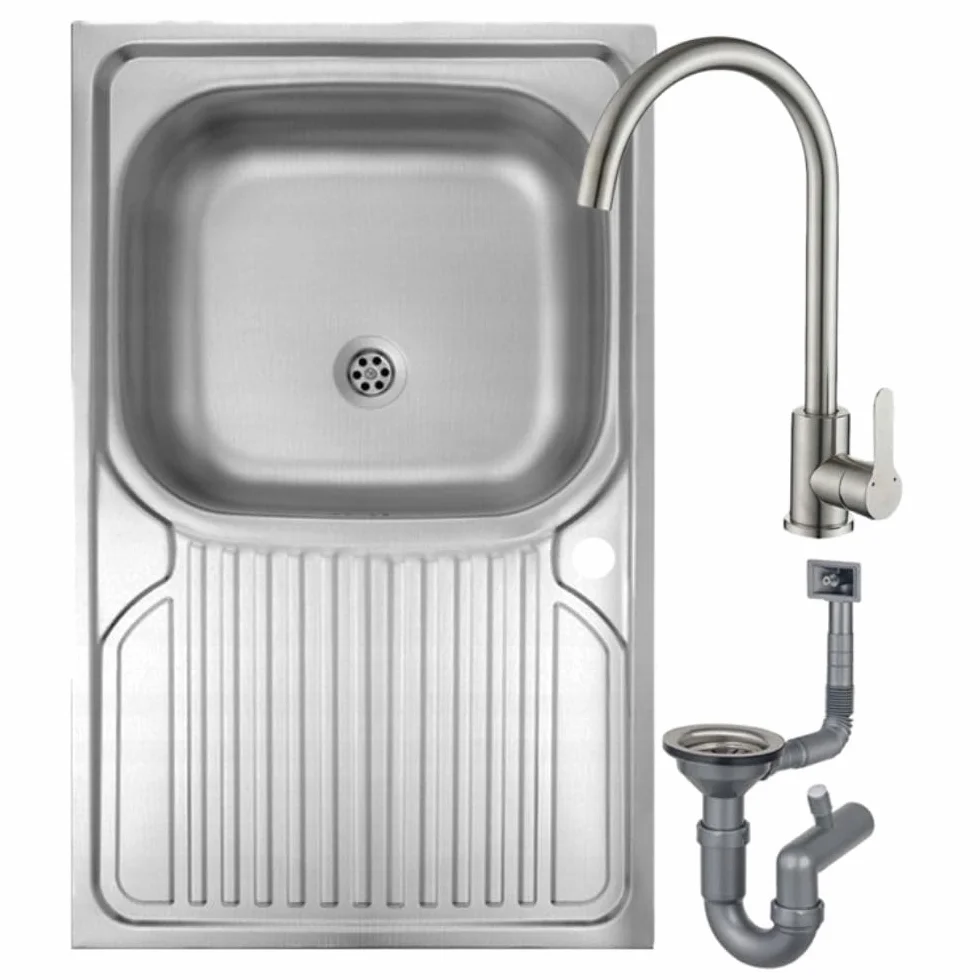 Deftrans – zlewozmywak kuchenny 80 x 60 cm ze stali nierdzewnej z ociekaczem – zlewozmywak z armaturą w komplecie z kranem – zlewozmywak z armaturą i syfonem – zlewozmywak ze stali nierdzewnej, leżący