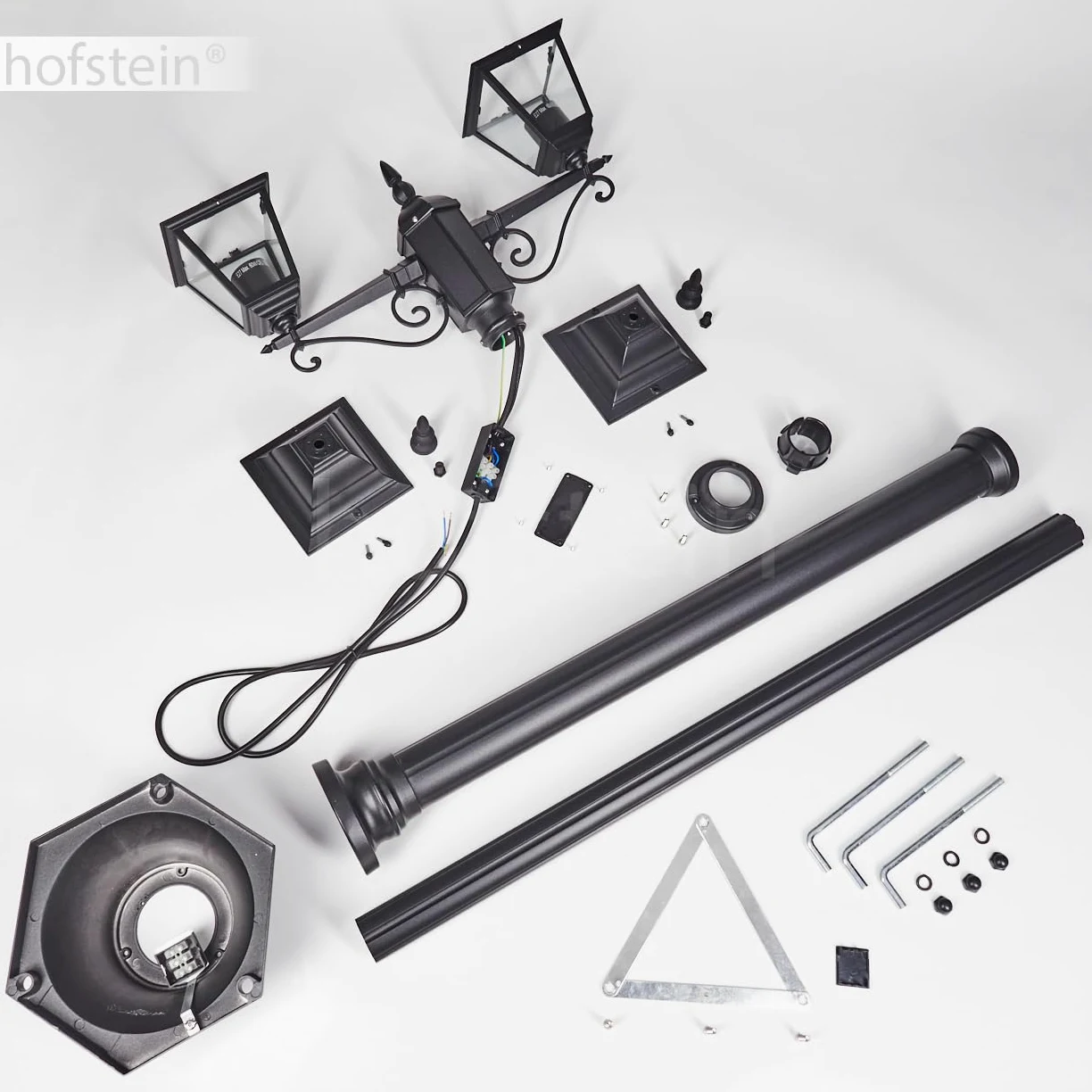 Lampa zewnętrzna drogi Hong Kong, lampa ścieżki z metalu/szkła w kolorze czarnym/przezroczystym, kandelabr o antycznym wyglądzie, wysokość maks. 220 cm, oświetlenie ogrodowe IP44, 2 x E27, bez żarówki