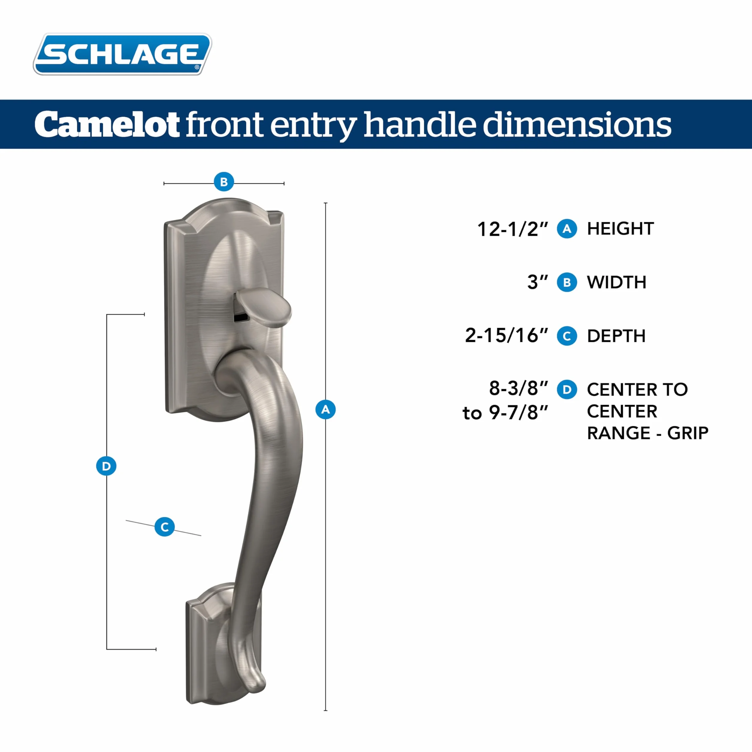 Schlage FE285 CAM 716 GEO Camelot zestaw klamek wejściowych z gruzińską gałką, dolny uchwyt do połowy, postarzany brąz