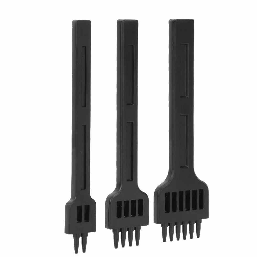 3 szt. 4 mm skórzane rzemiosło narzędzia DIY 2/4/6 prong dłuto stal szycie otwór ręczny narzędzie czarny zestaw trzpień diament sznurowanie zestaw dziurkacz do szwów zestaw