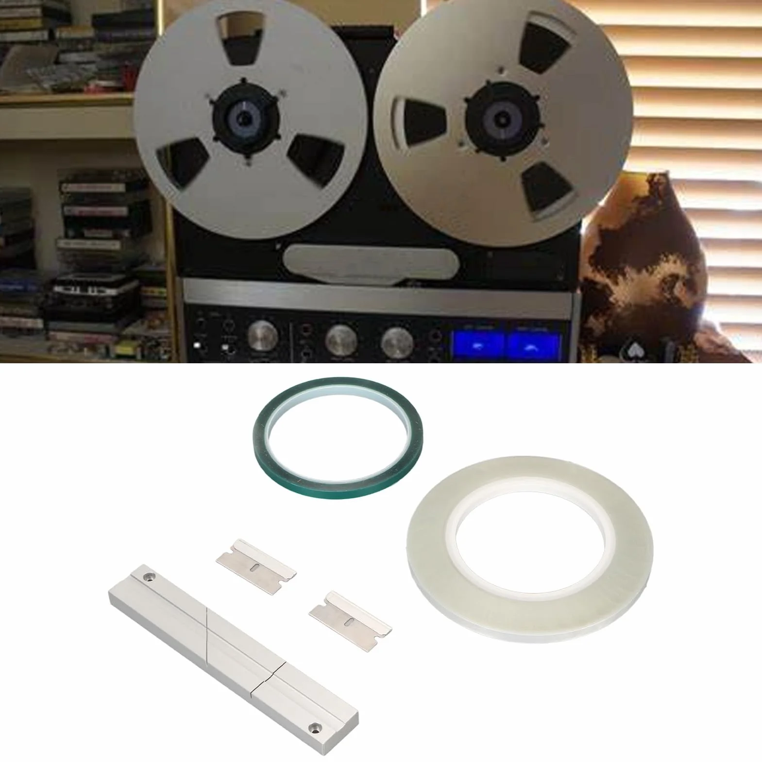 Zestaw do łączenia Taśm 1/4 10 Cali, Zestaw do łączenia Taśm Audio z otwartą szpulą, z Blokiem do łączenia Taśm, Taśmą do łączenia i Taśmą prowadzącą, do Magnetofonów Szpulowych