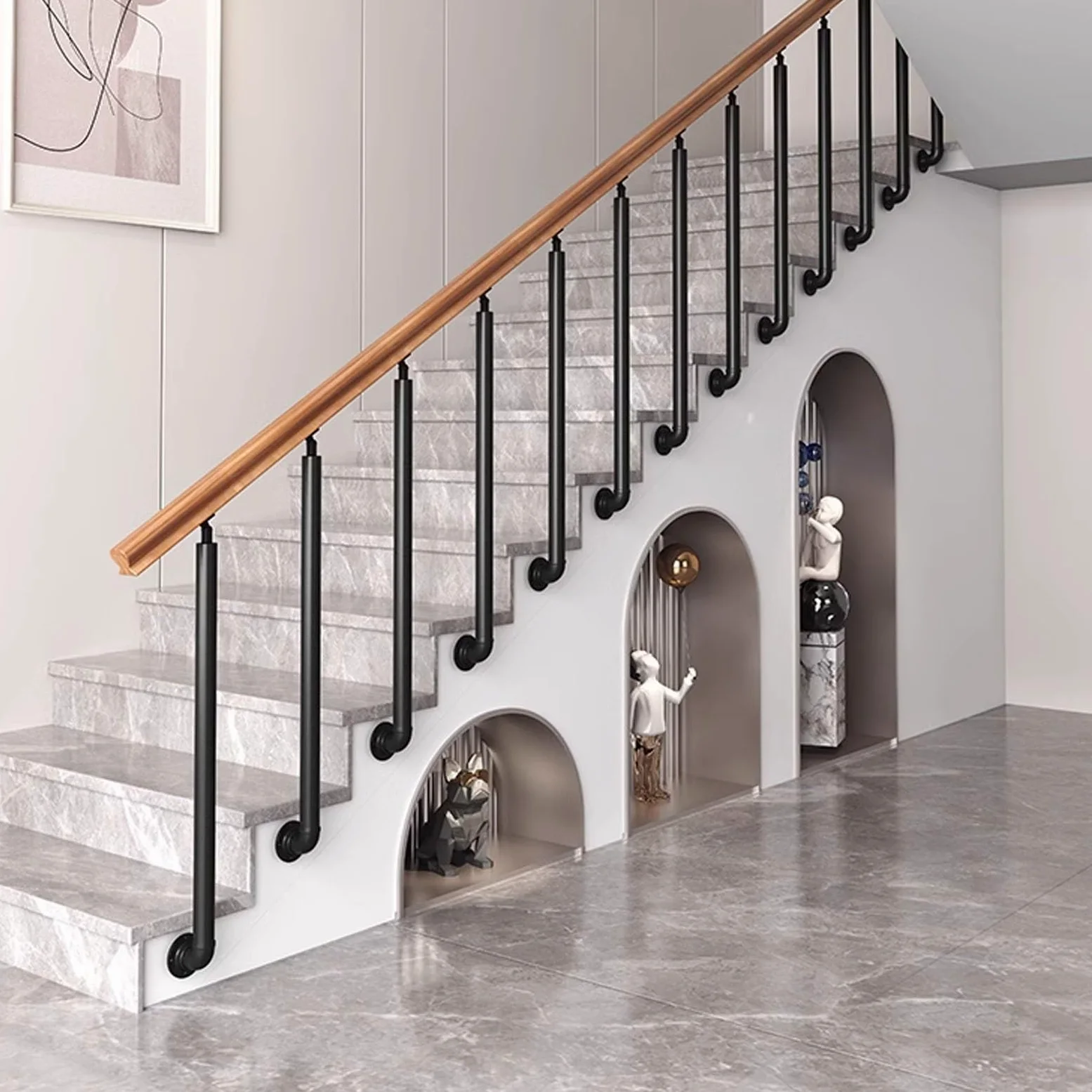 Zewnętrzne metalowe balustrady schodowe – żelazne słupki balustradowe z okrągłą rurą, zestaw kolumn i śrub do łatwego montażu bocznego, idealne dla bezpieczeństwa na werandzie