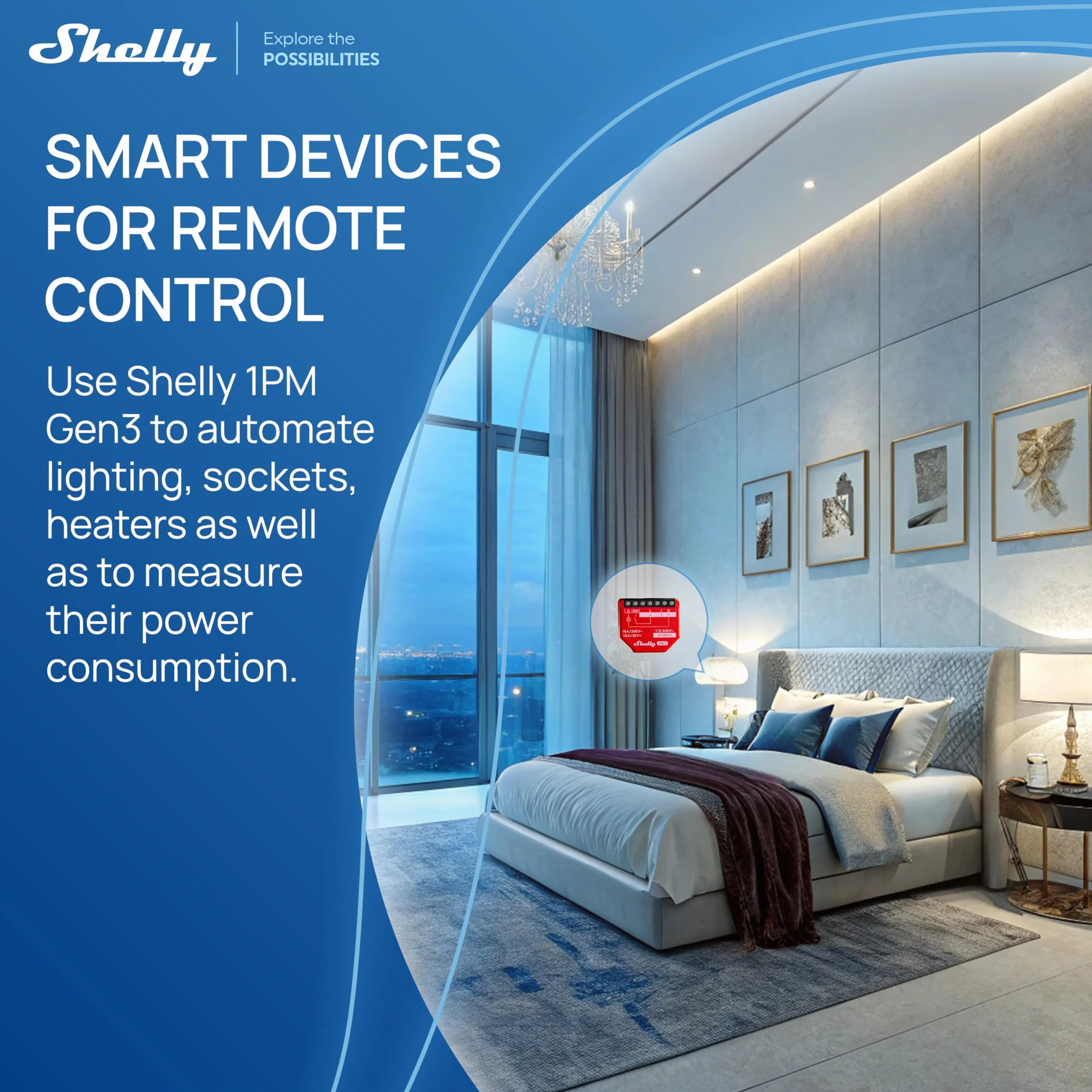 Shelly 1PM Gen3- Inteligentny przekaźnik Wi-Fi i Bluetooth z pomiarem mocy, 1-kanałowy 16A, Automatyka domowa, Alexa i Google Home, iOS, Android, Bez Huba, Bezprzewodowa kontrola oświetlenia