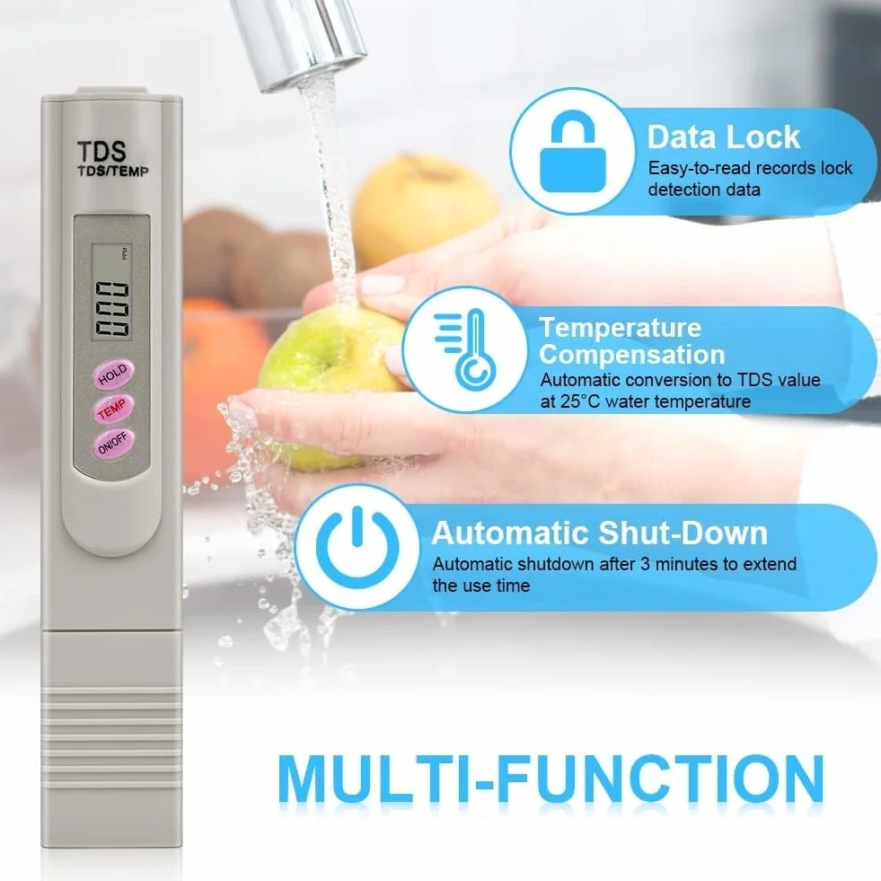 Flintronic Test jakości wody, miernik TDS, dokładność odczytu +/- 2%, tester wody TDS/Temp 2 w 1, do wody pitnej, basenu, hydroponiki, akwarium