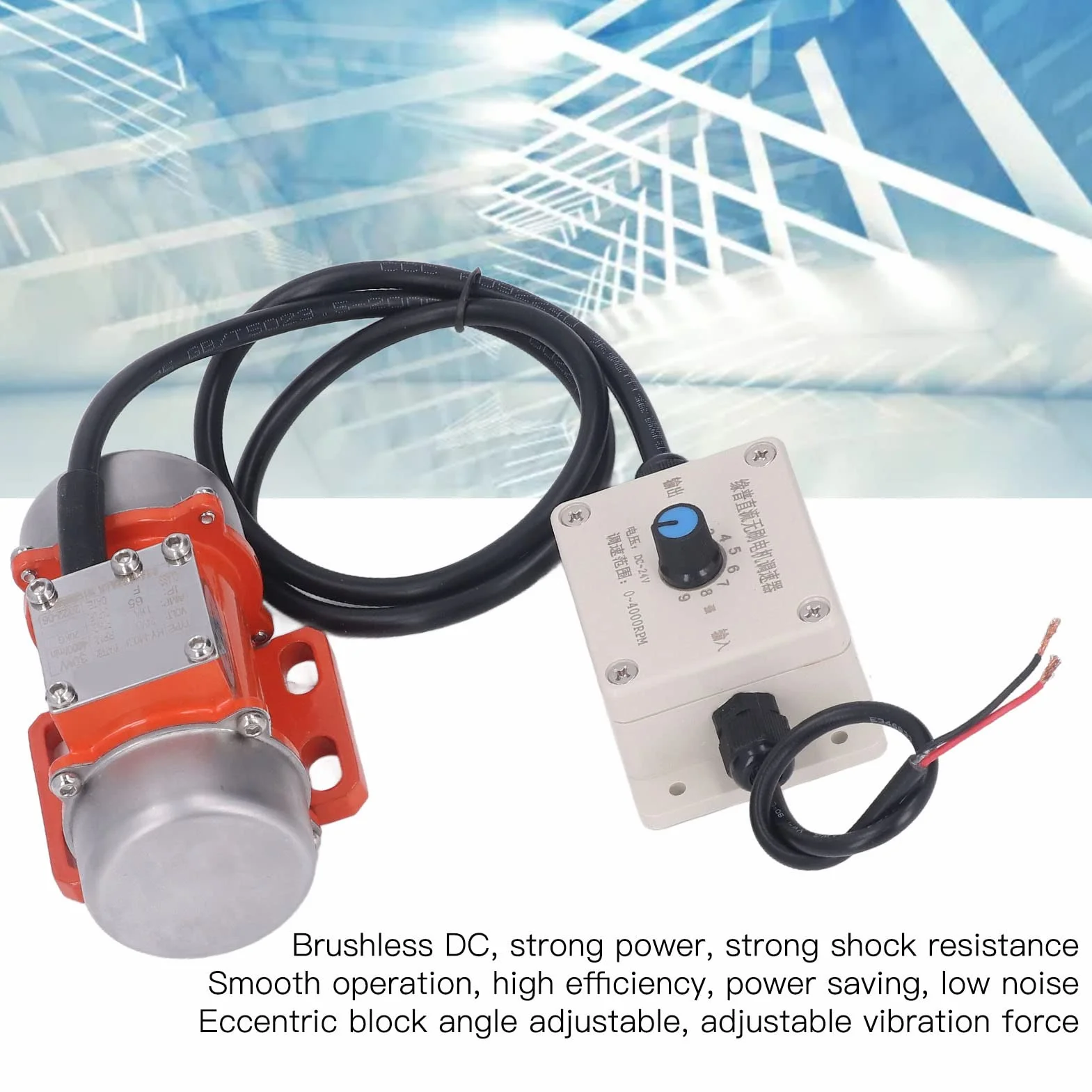 Wibrator Do Betonu, 30W 4000 obr./min, Bezszczotkowy Silnik Wibracyjny DC24V, z Regulatorem Prędkości, IP65, Stop Aluminium