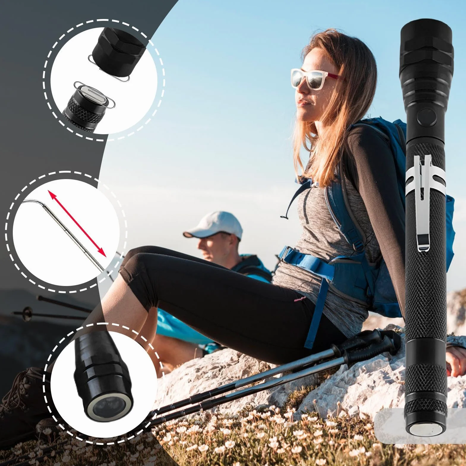 Magnetic LED Work Light | Telescoping Flashlight With Magnet | Portable Magnetic Pickup Light | LED Inspection Light | Flexible LED Light Tool Ergonomic Grip For A Variety Of Uses