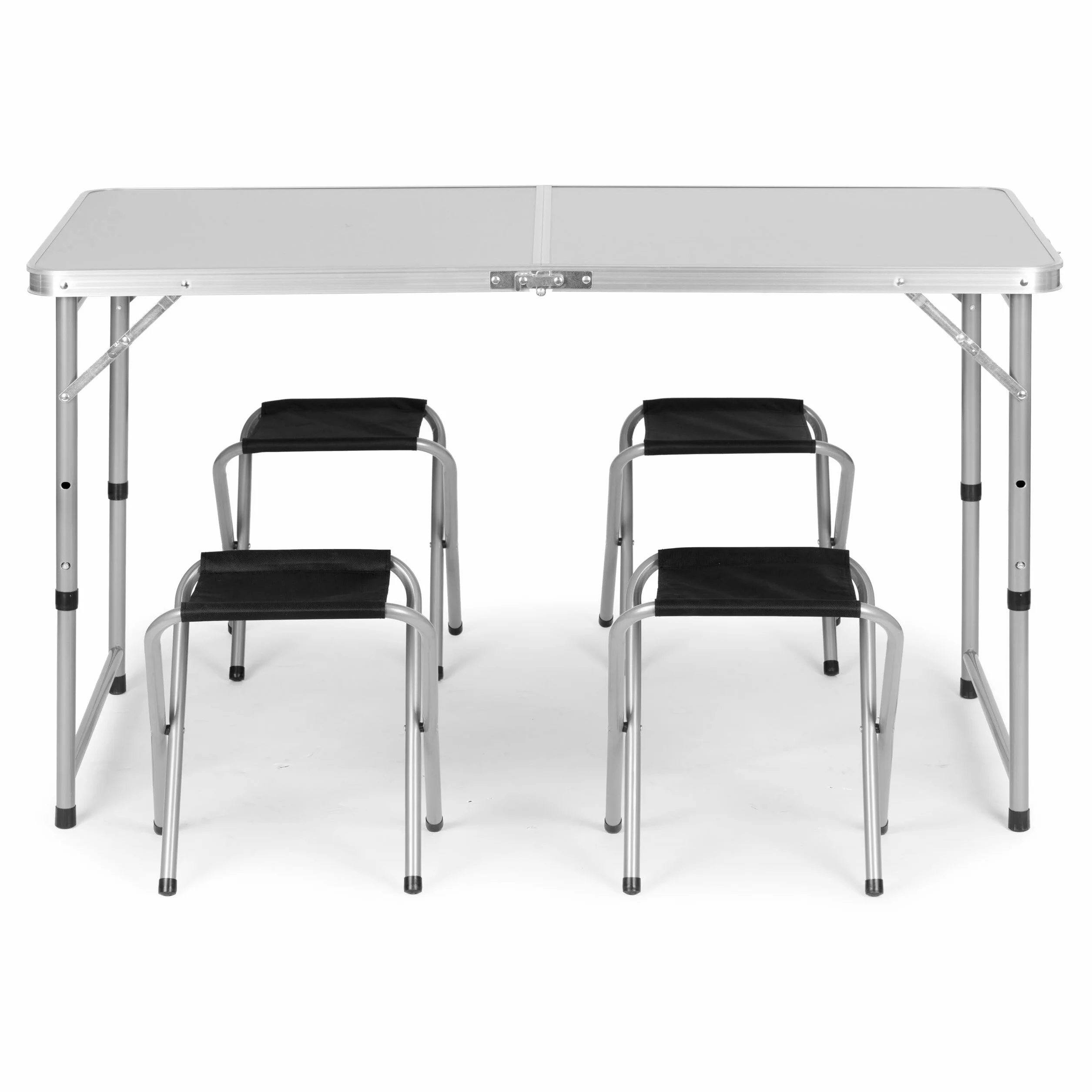 Stolik turystyczny stół składany ogrodowy walizka z uchwytem do przenoszenia i regulacją wysokości i zestawem 4 krzesełek 120x60x70 cm srebrny