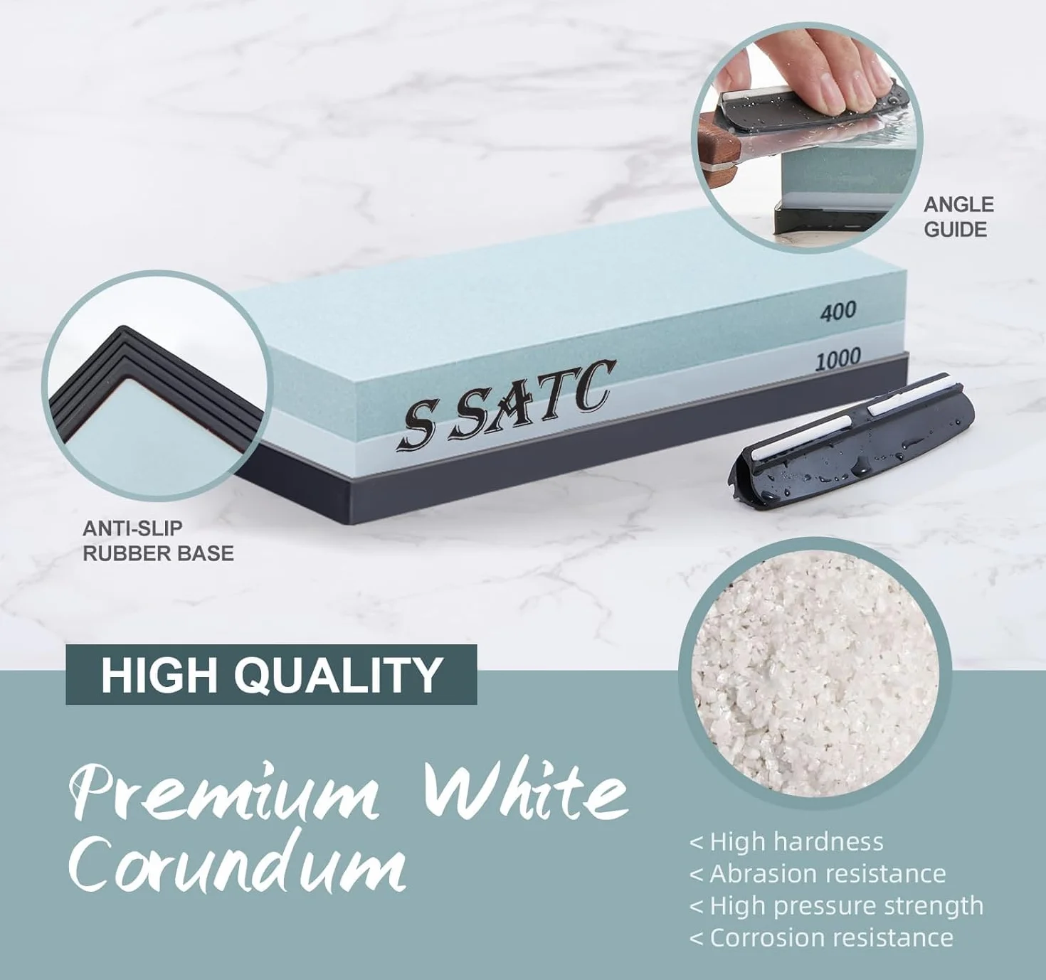 SATC Osełka premium, 400, 1000 ziarnistość, szybka i precyzyjna renowacja krawędzi, kamień do ostrzenia, łatwe ostrzenie noży kuchennych z uchwytem i kątem kierowania