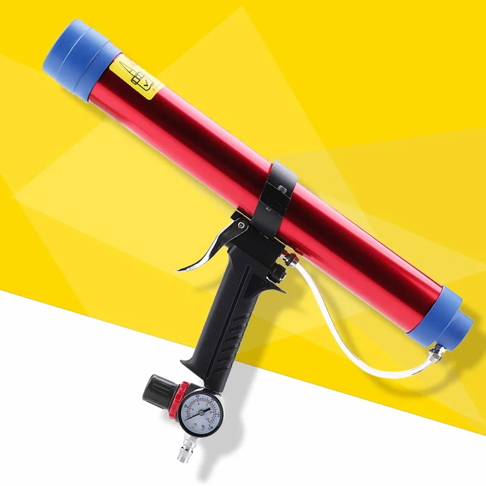 Pistolet do Uszczelniania Sprężonego Powietrza 1/4", 300-600 ml z 8 Głowicami Uszczelniającymi do Kleju i Silikonu, Profesjonalny Narzędzie Uszczelniające