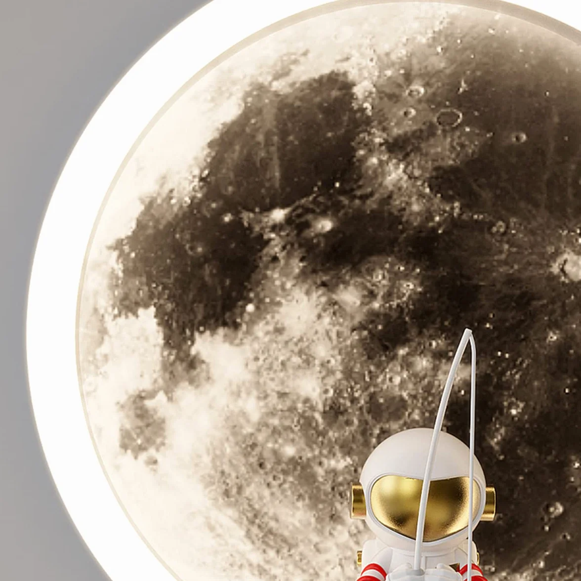 Lampa ścienna LED do pokoju dziecięcego księżyc, kinkiet astronauta dekoracja sypialni chłopca/dziewczyny, ściemniana za pomocą pilota, 20 CM, 3000 K-6000 K, 12 W, okrągła lampka nocna dla dzieci,White