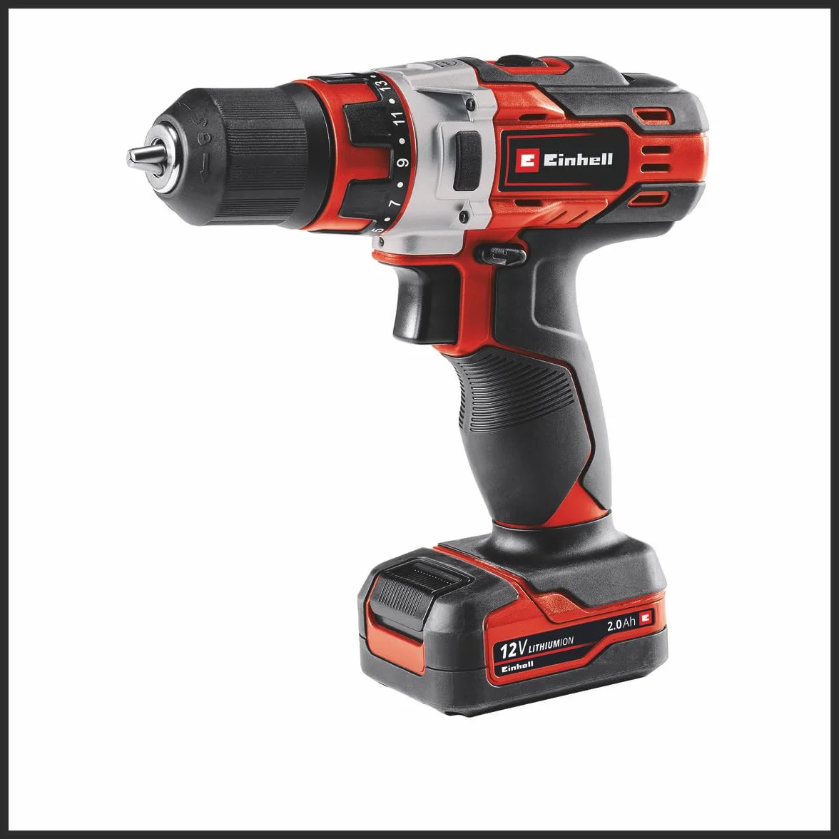 Einhell TE-CD 12/1 Li wiertarka akumulatorowa 1 x 2,0 Ah (30 Nm, 2-biegowa, elektroniczna regulacja prędkości, światło LED, wytrzymała metalowa przekładnia, ergonomiczna konstrukcja + miękki uchwyt, w