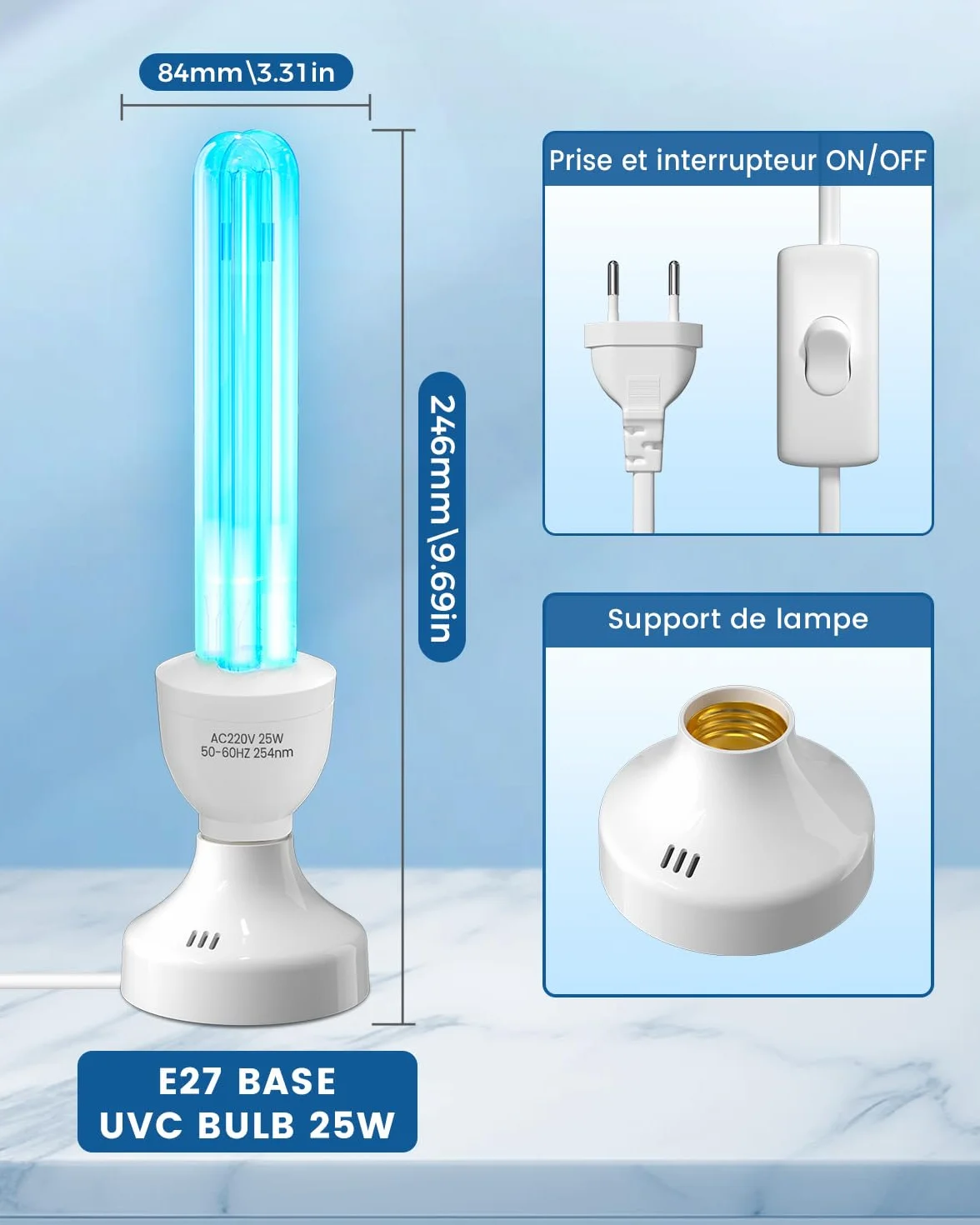 Lampa bakteriobójcza UVC 25 W Ultrafioletowa lampa ozonowa z pilotem i timerem E27 Żarówka UV sterylizator z rurką kwarcową Sterylizacja UVC 254 nm do sypialni, kuchni, toalety