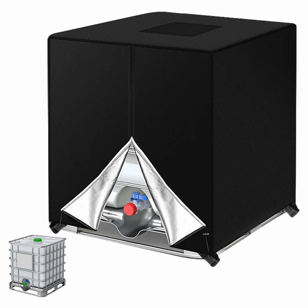 HOTUT IBC Pokrowiec na zbiornik wodoodporny 1000 L osłona zbiornika na wodę, 420D Oxford Pokrowiec ochronny z zamkiem błyskawicznym, 120 x 100 x 116 cm pojemnik IBC, osłona ochronna Wiatroszczelna