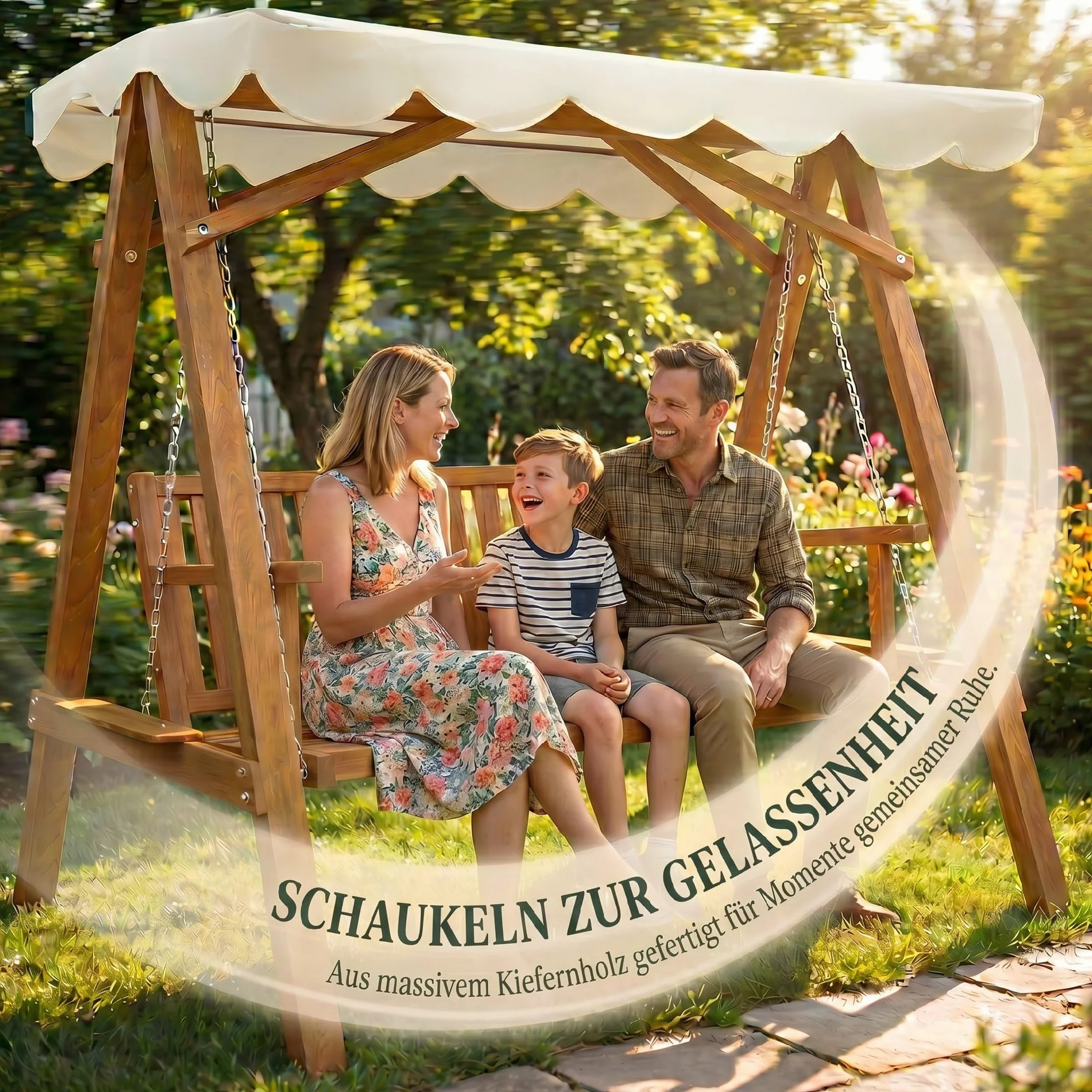 Outsunny huśtawka ogrodowa 3-osobowa z daszkiem modrzew