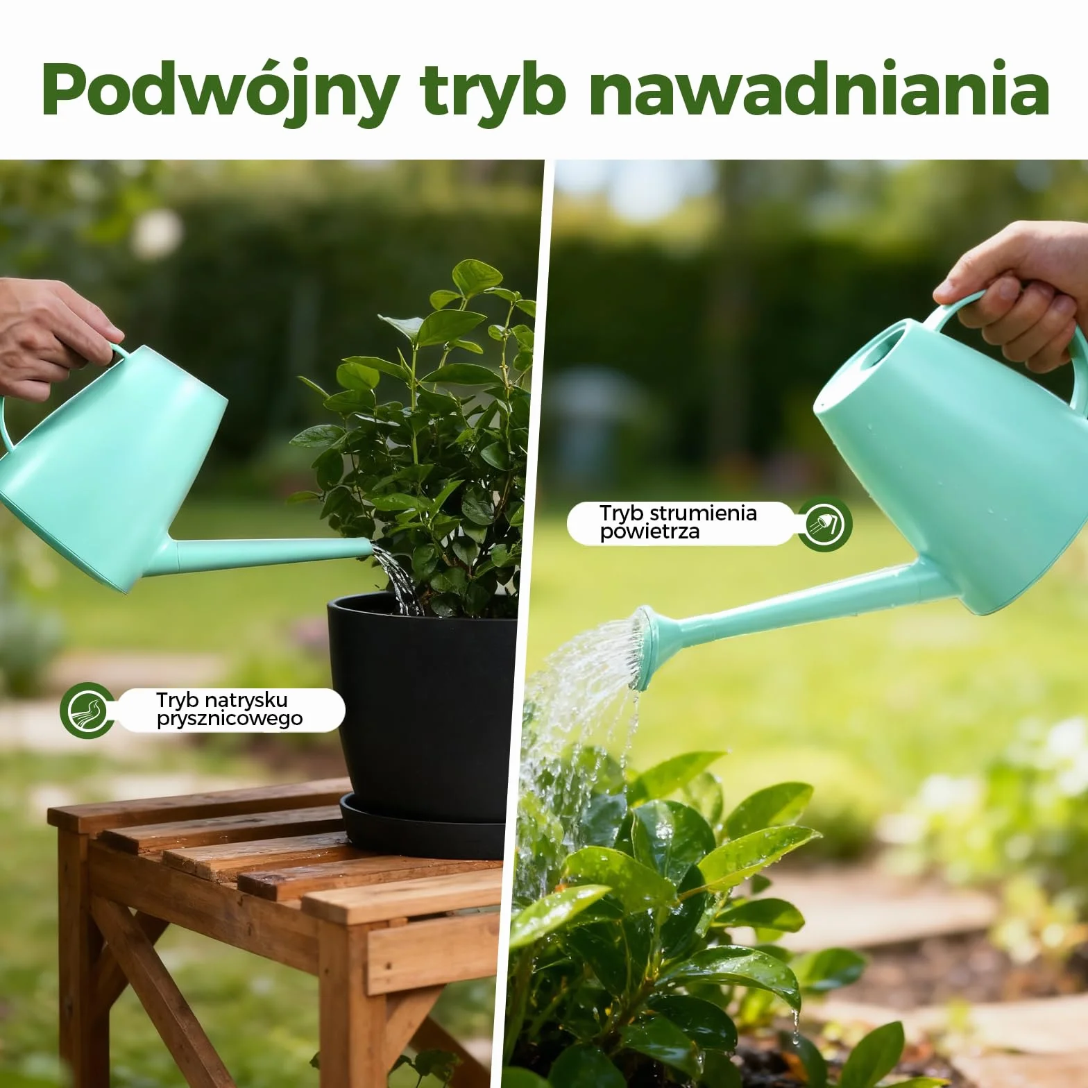 Bamworld Konewka do Roślin 1.8L Wewnętrznych i Zewnętrznych – Długi Dziób, Podwójny System Dyszy, Ergonomiczny Uchwyt (Niebieski)