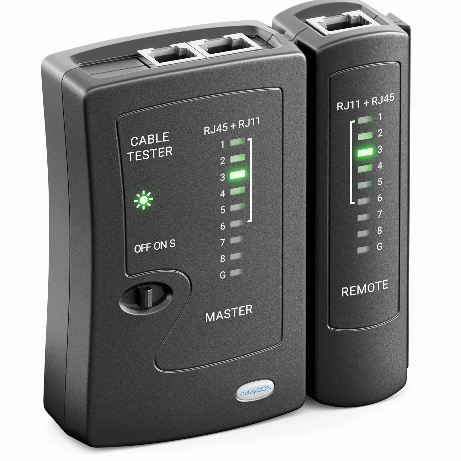 deleyCON Tester Kabli Sieciowych Tester Kabli RJ11 RJ12 RJ45 ISDN LAN Kabel Sieciowy Kabel Krosowy CAT6 CAT7 CAT8 Tester Okablowania - Czarny